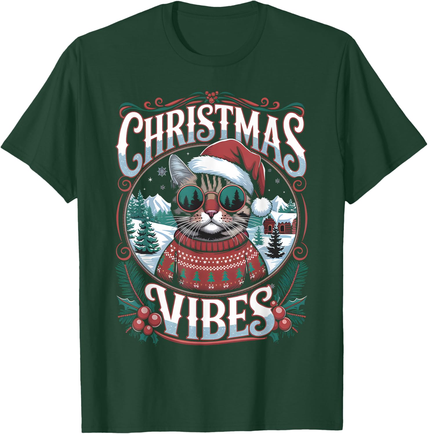 Cat Christmas Clothes Funny Christmas , Black, S T-Shirt - T-Shirt | Forest