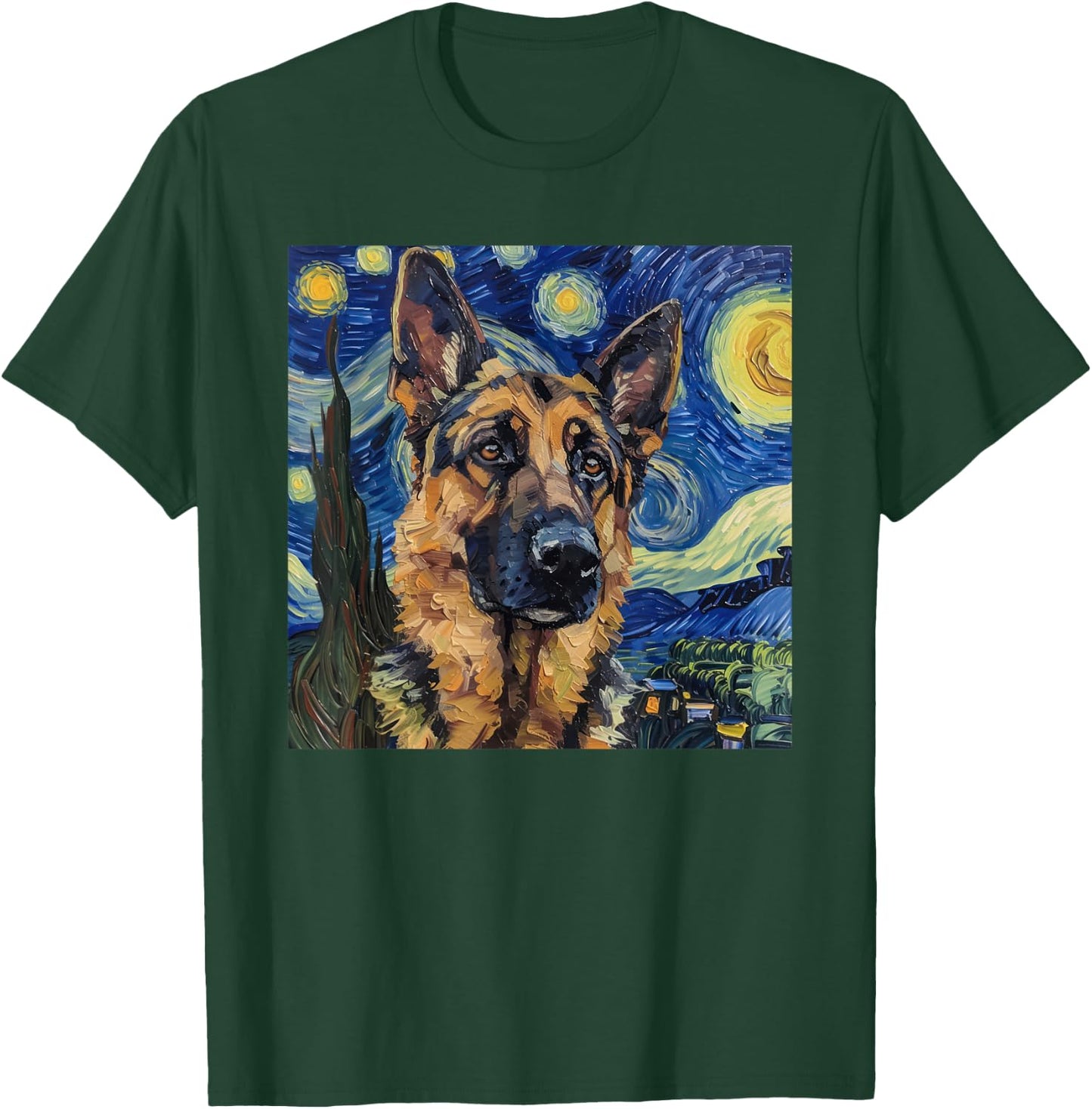 German Shepherd Dog Van Gogh Style Starry Night T-Shirt - T-Shirt | Forest
