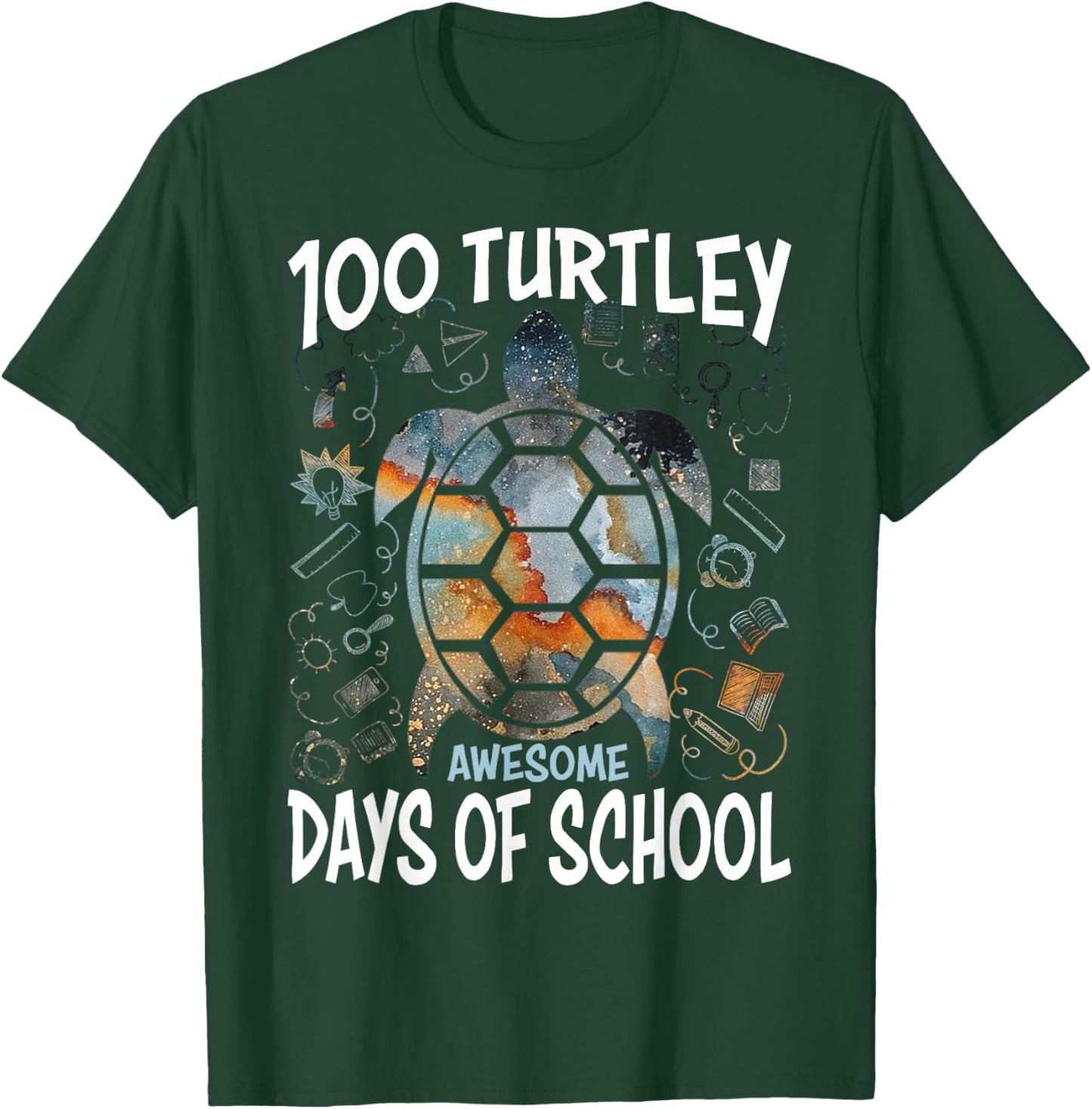 100 Turtley Awesome Days - Cool Turtle 100th Day of School T-Shirt - T-Shirt | Forest