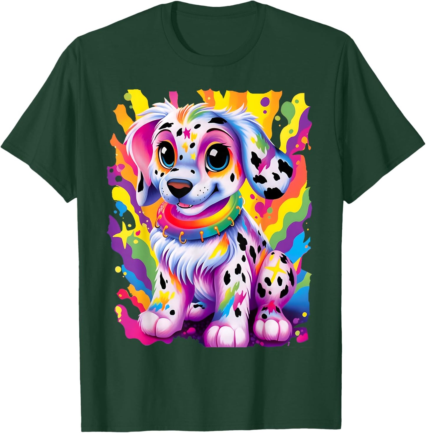 Dalmatian Puppy Colorful Rainbow Vibrant Graphic T-Shirt - T-Shirt | Forest