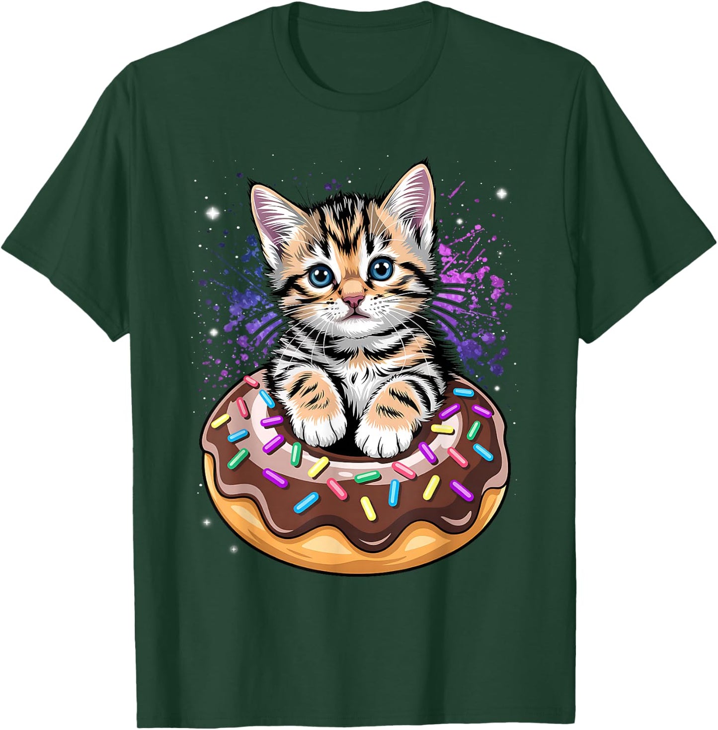 Space Donut Cat | Flying Kitty Galaxy T-Shirt - T-Shirt | Forest