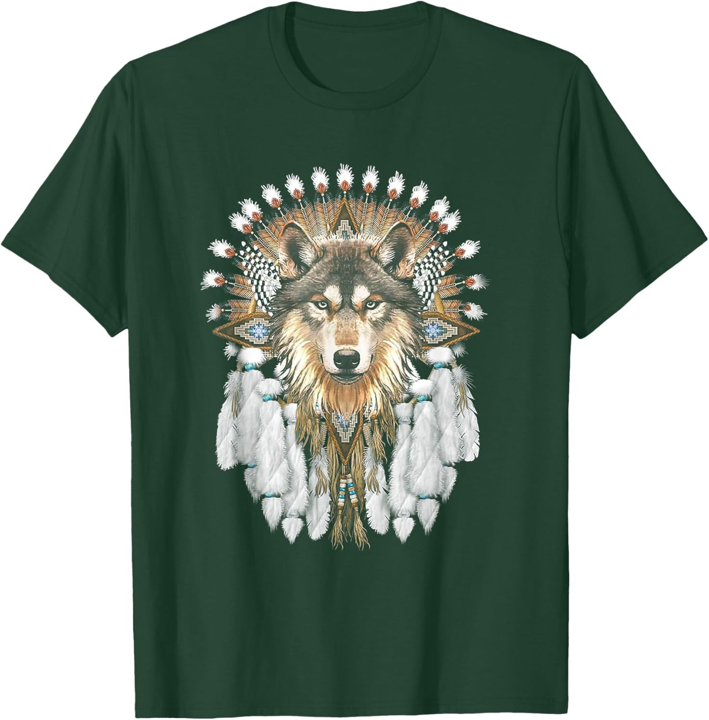 Native American Wolf Feather T-Shirt - T-Shirt | Forest