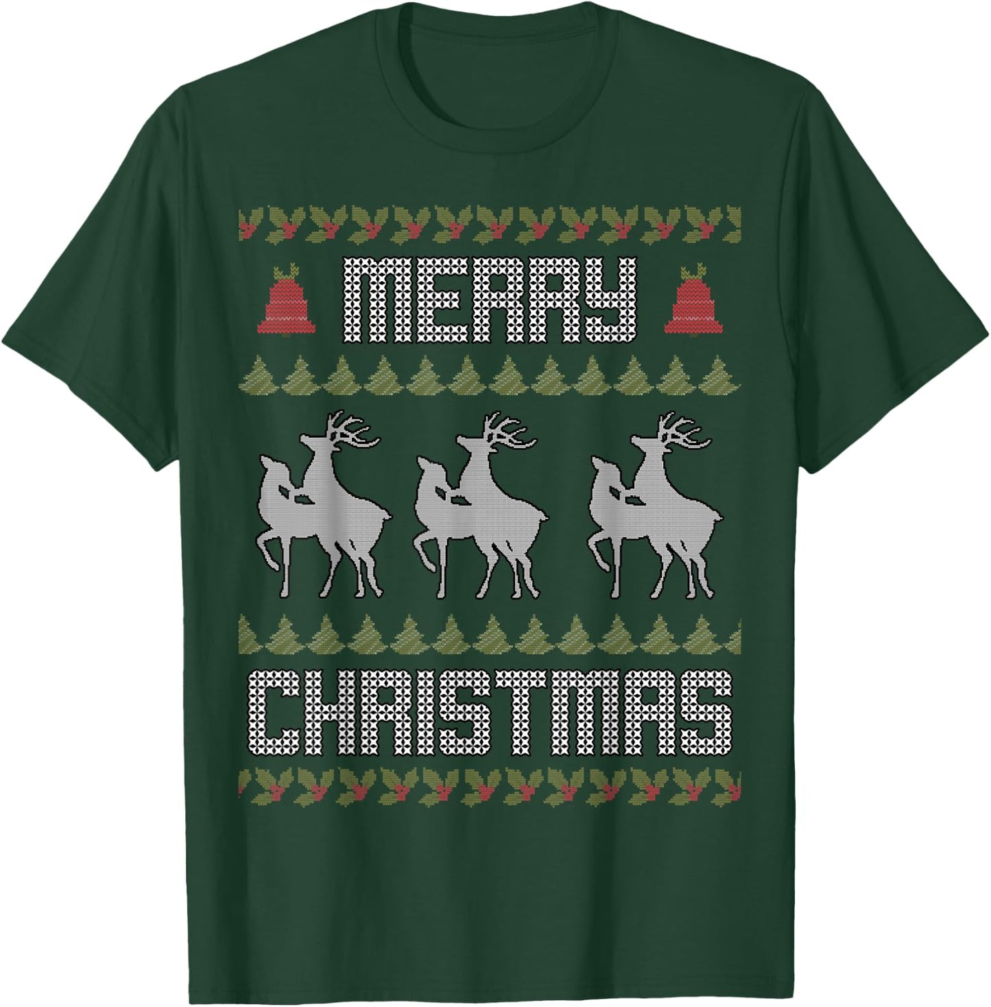 Merry Christmas Deers Humping Funny Holiday Reindeer T-Shirt - T-Shirt | Forest