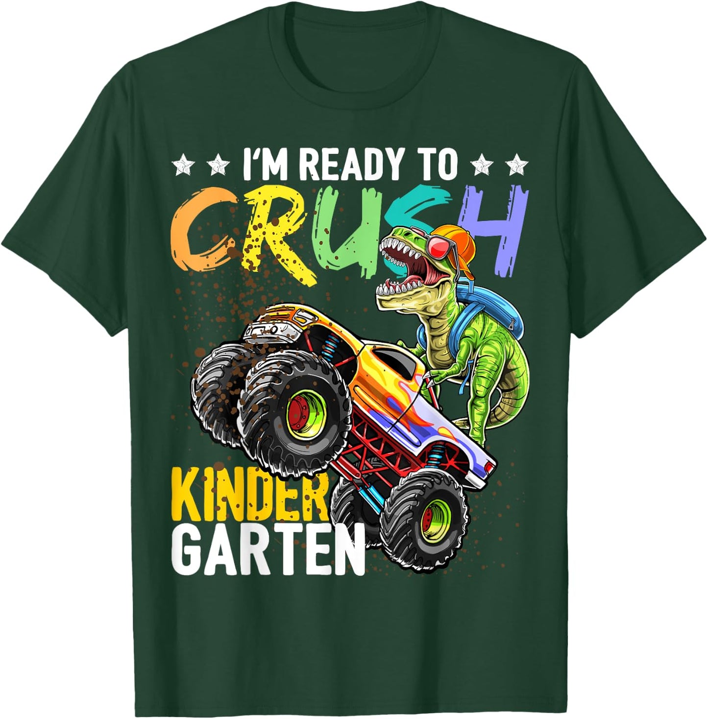Kindergarten Dinosaur Monster Truck Back to School Boys Gift T-Shirt - T-Shirt | Forest