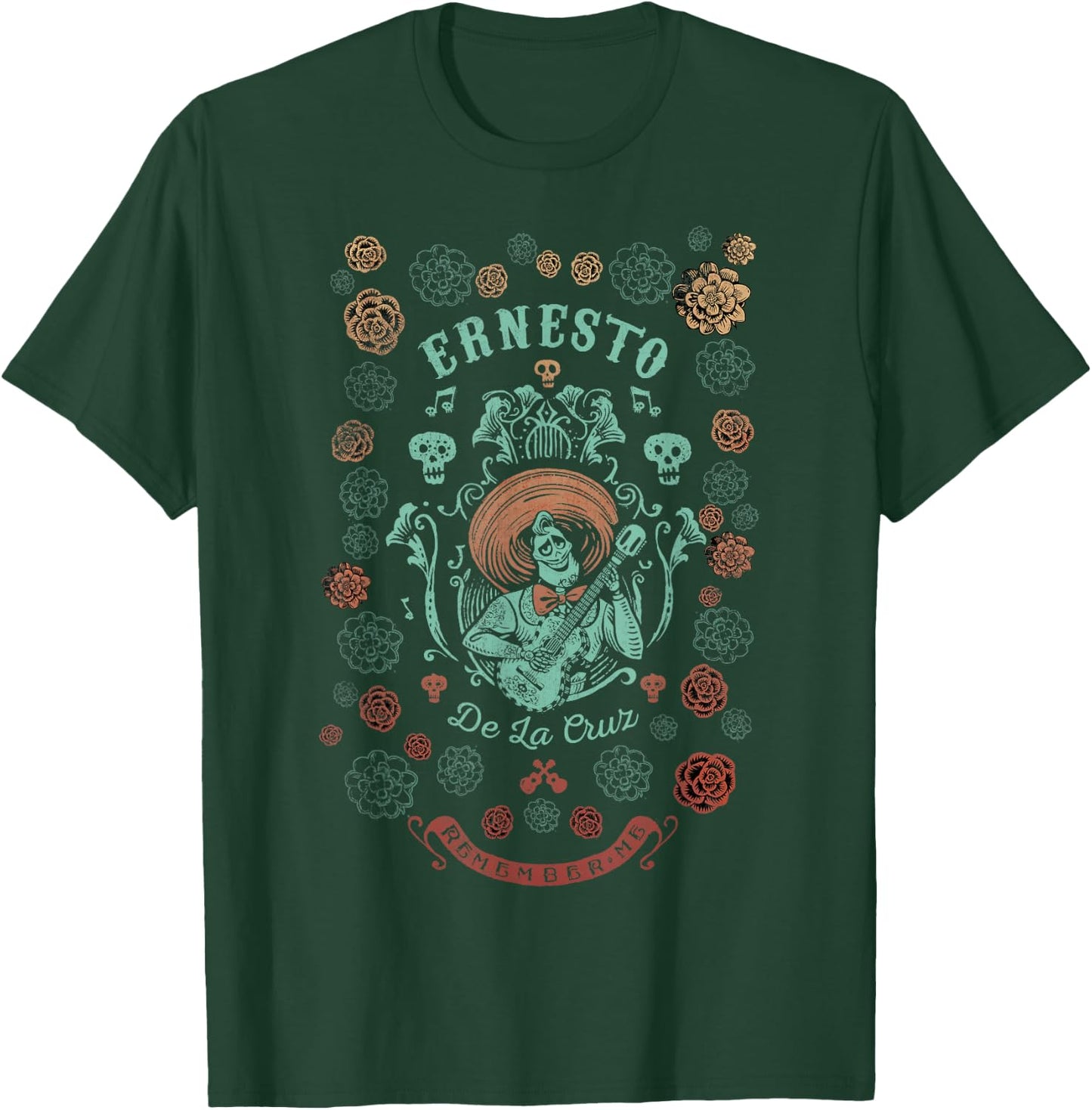 Disney Pixar Coco Ernesto Remember Me Floral Style T-Shirt - T-Shirt | Forest
