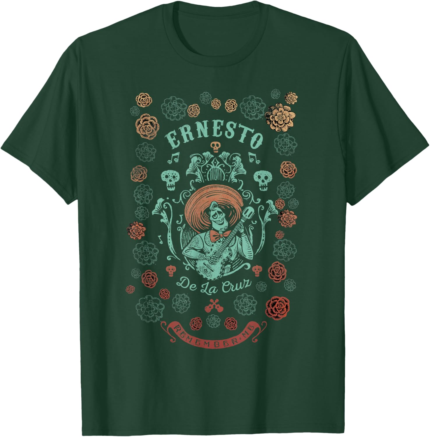 Disney Pixar Coco Ernesto Remember Me Floral Style T-Shirt - T-Shirt | Forest