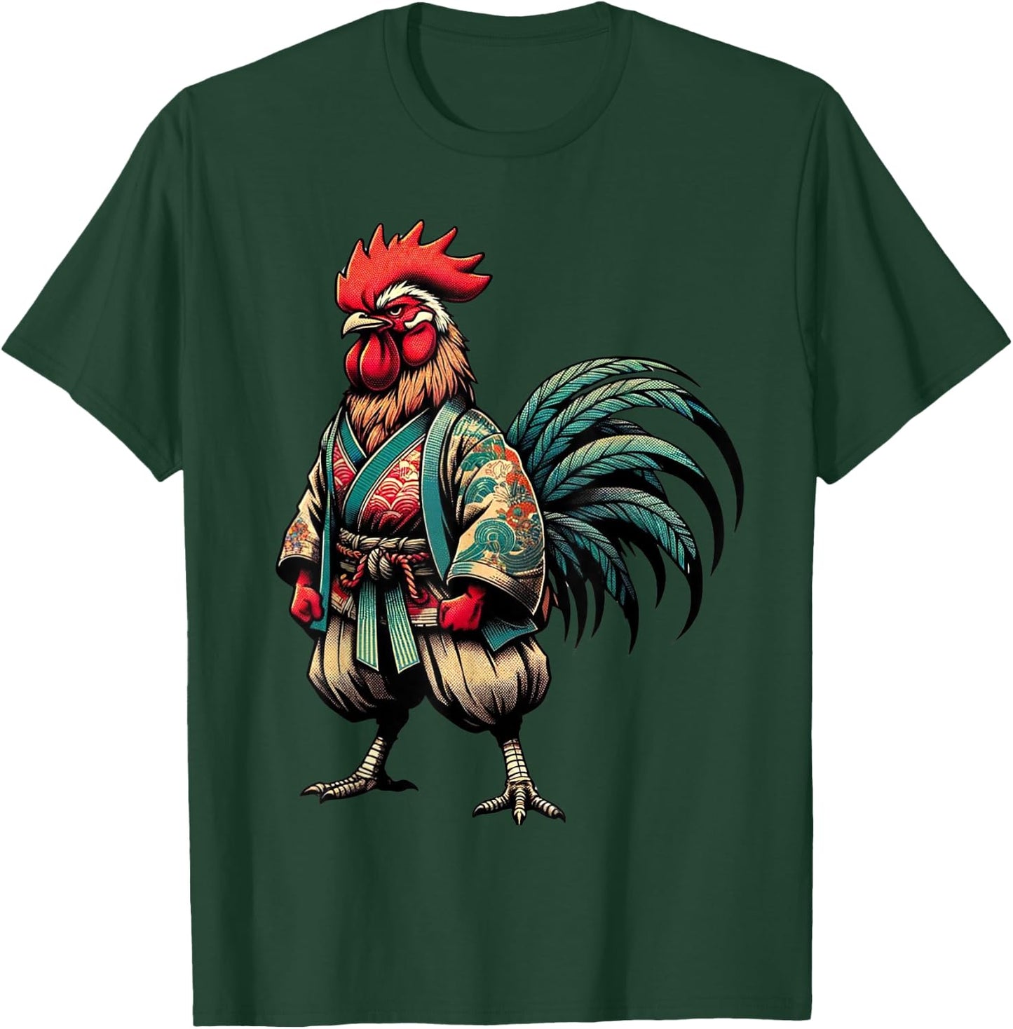 Cockfighting Papyrus Scroll Japanese Art Fighter Rooster T-Shirt - T-Shirt | Forest