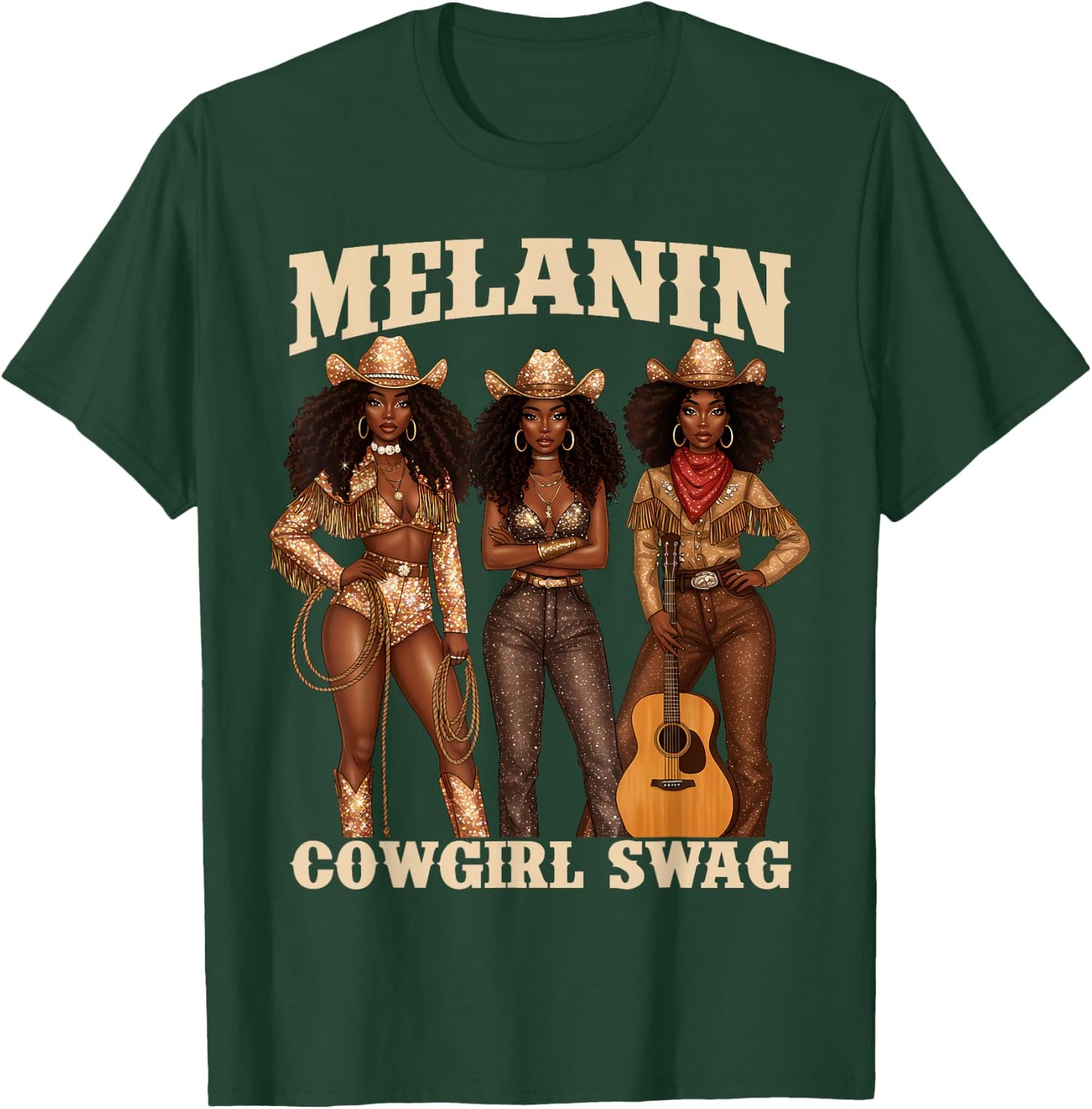 Melanin Cowgirl Swag Black History Month Girls Women African T-Shirt - T-Shirt | Forest