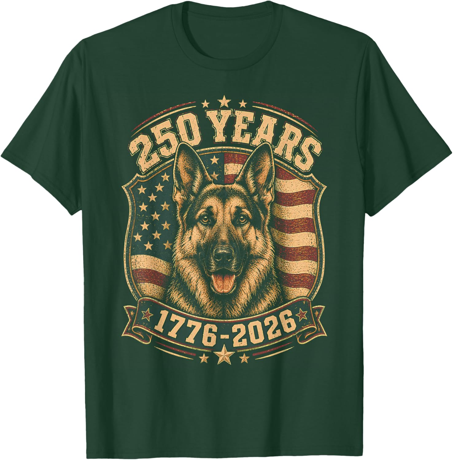 250th Anniversary USA 2026 American Flag German Shepherd T-Shirt - T-Shirt | Forest