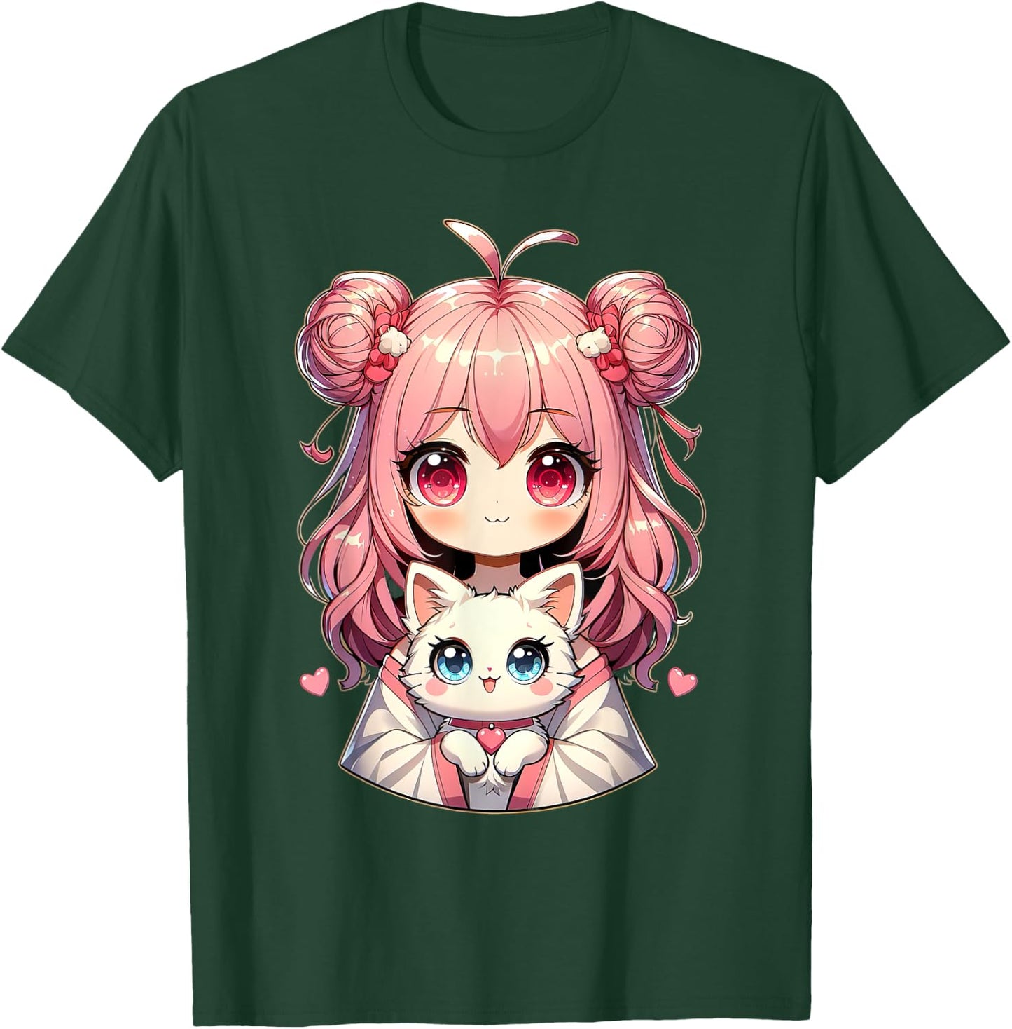 Anime Cute Cat Lovers Kawaii Manga Otaku Anime Girl Pink , Black, S T-Shirt - T-Shirt | Forest
