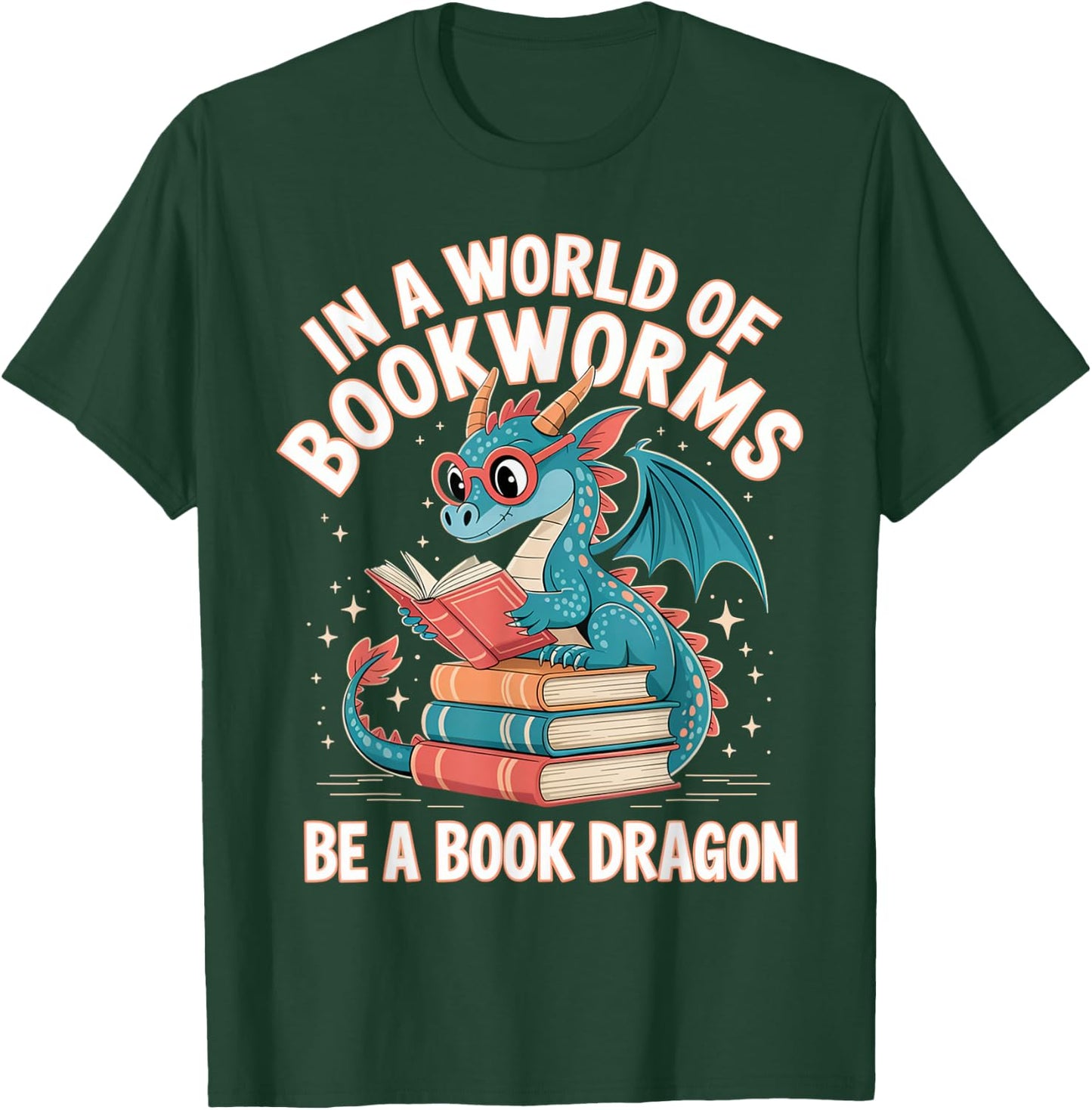 in A World of Bookworms Be A Book Dragon Reading Design T-Shirt - T-Shirt | Forest