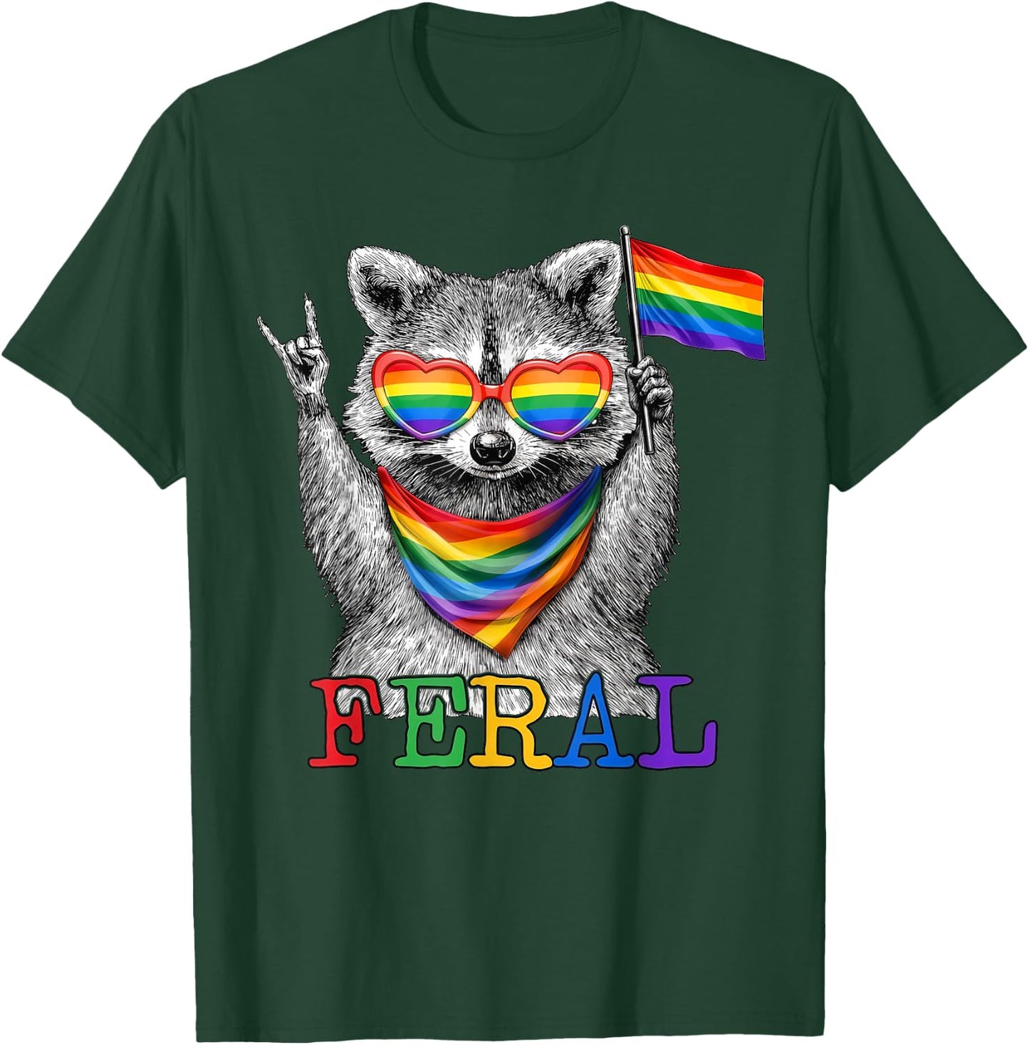 Feral Funny Raccoon Pride Month LGBT Support T-Shirt - T-Shirt | Forest