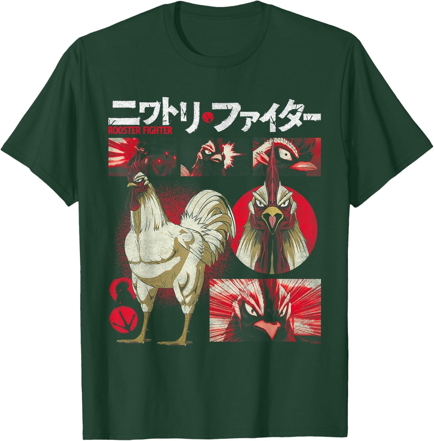 Rooster Fighter Keiji Collage Red Tone Action Anime T-Shirt - T-Shirt | Forest