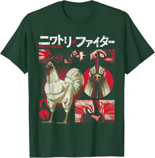 Rooster Fighter Keiji Collage Red Tone Action Anime T-Shirt - T-Shirt | Forest