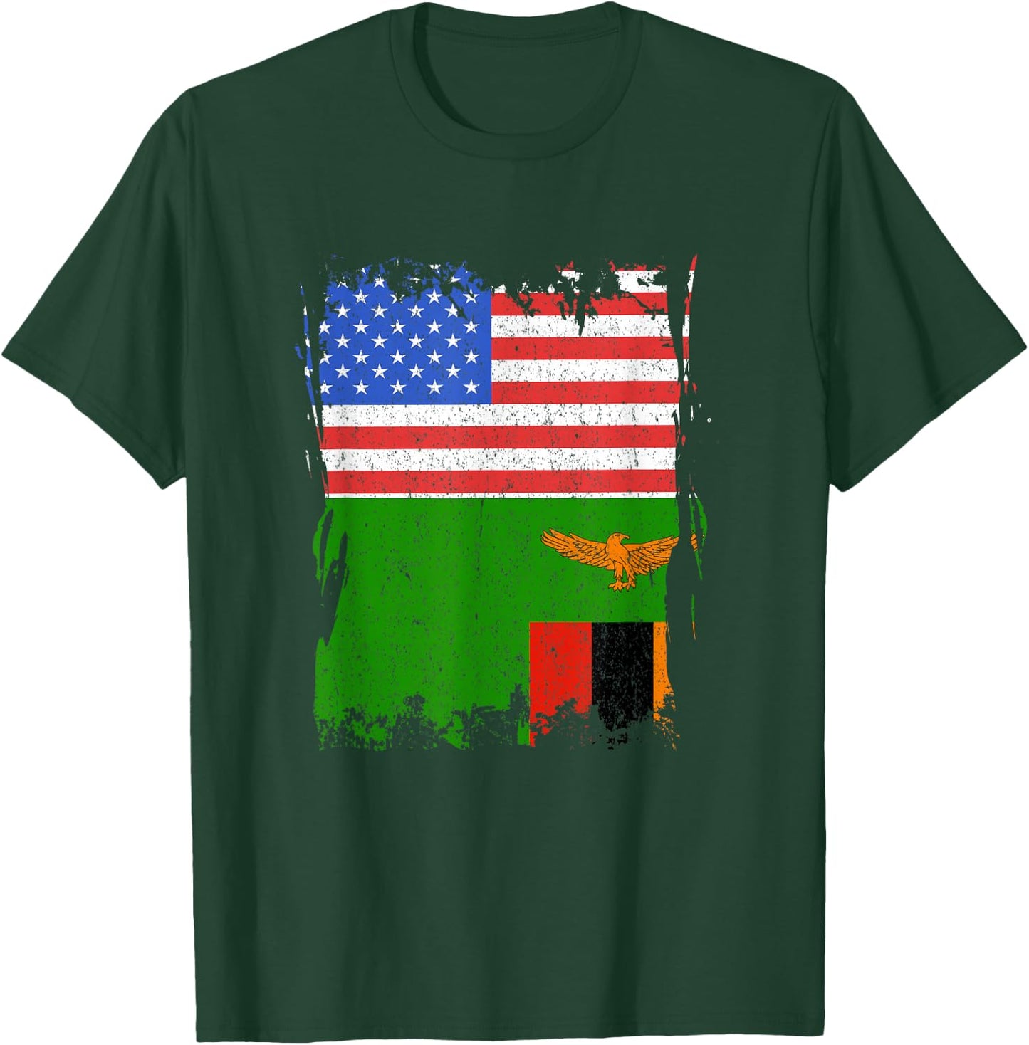 Zambia Flag USA America Vintage Zambian Roots Zambian Pride T-Shirt - T-Shirt | Forest