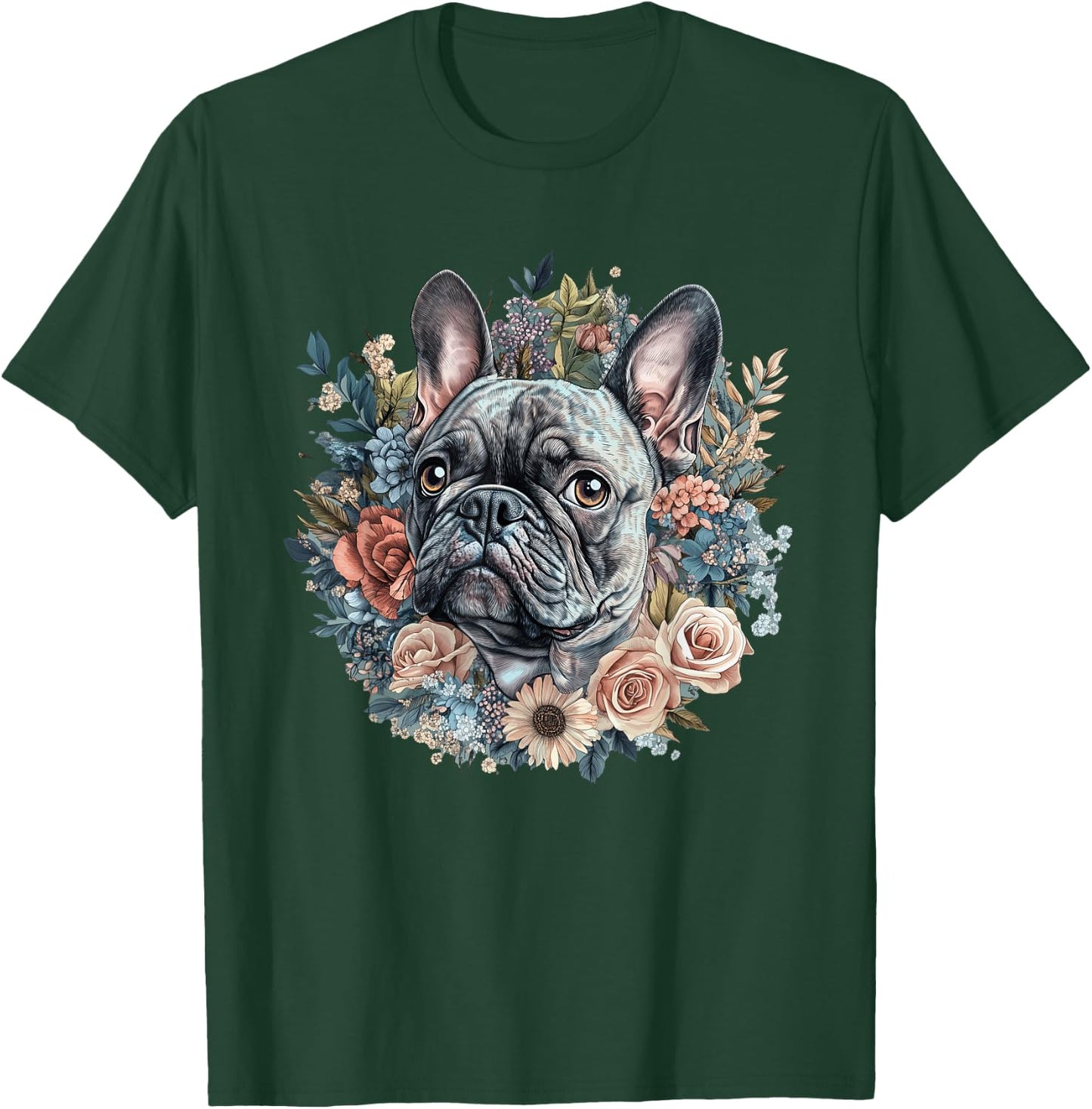 Cute French Bulldog Floral Flowers Dog Lover Gift Women Girl T-Shirt - T-Shirt | Forest