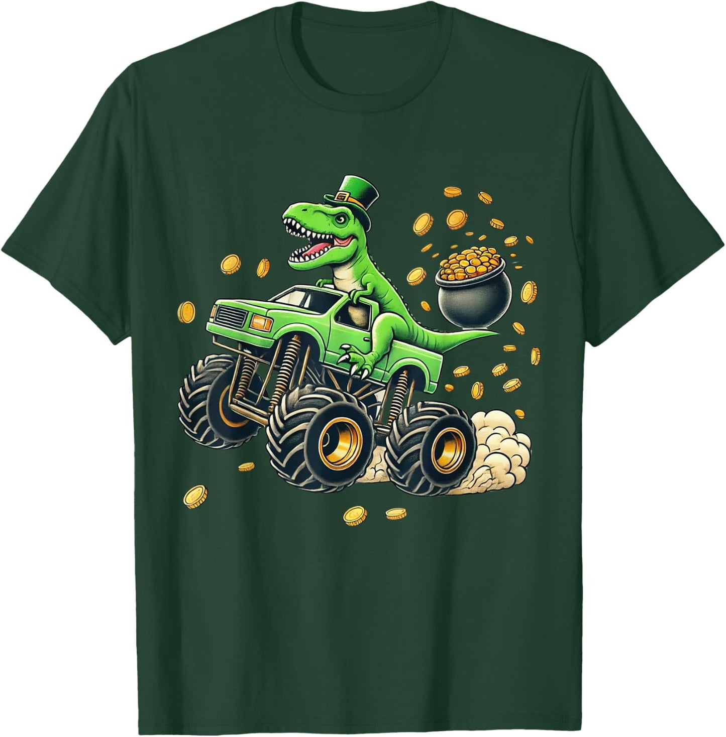 Boys Monster Truck T-rex St Patricks Day Dinosaur Kids Cute T-Shirt - T-Shirt | Forest