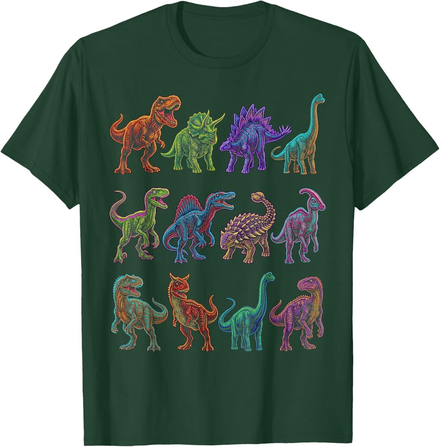 Dinosaur Species Chart Paleontology Prehistoric Animals T-Shirt - T-Shirt | Forest