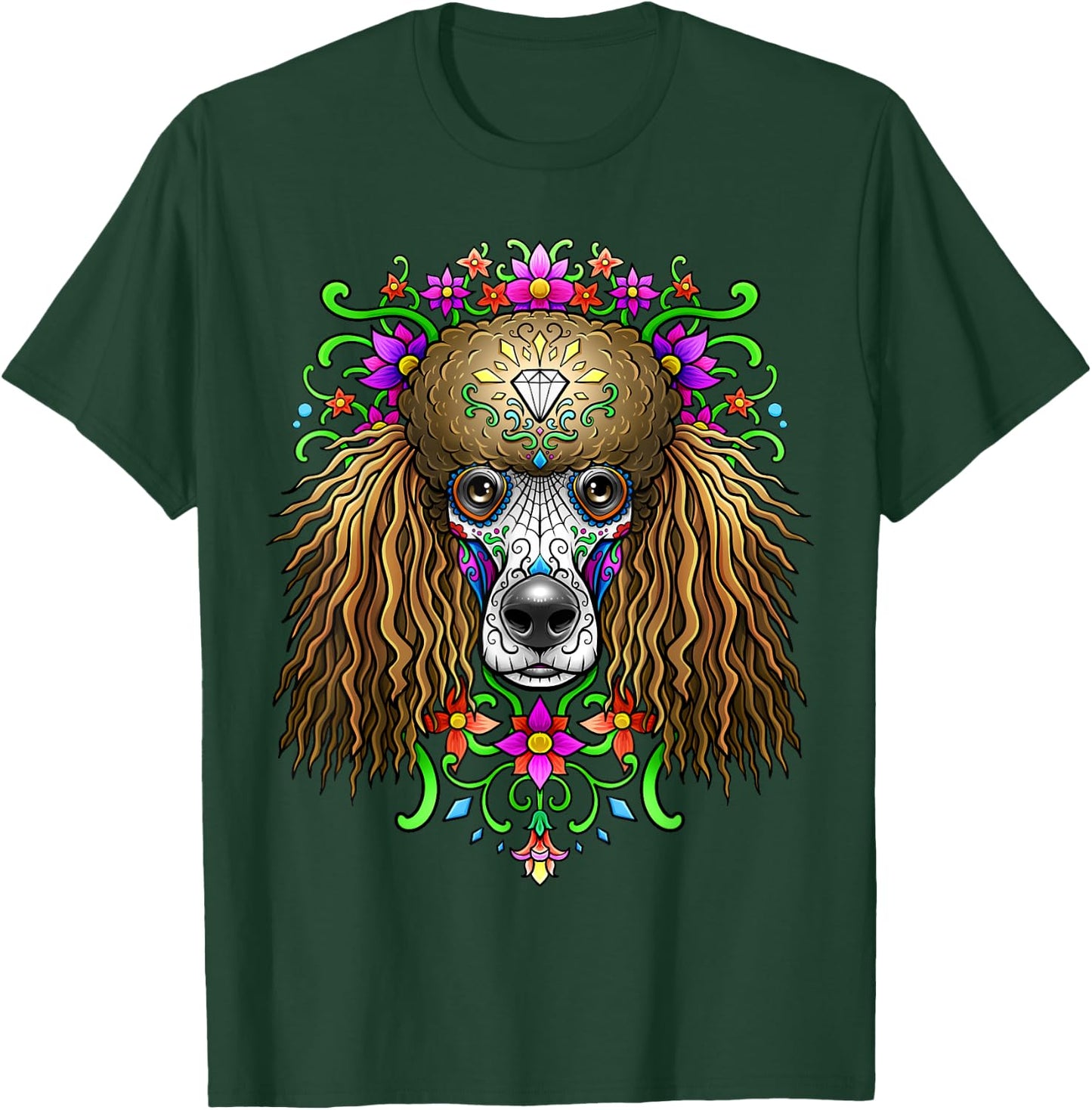 Poodle Day of the Dead Dia De Los Muertos Dog Sugar Skull T-Shirt - T-Shirt | Forest