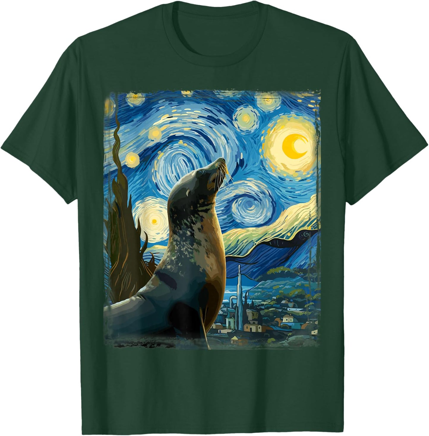 Van Gogh Style Starry Night Seal T-Shirt - T-Shirt | Forest