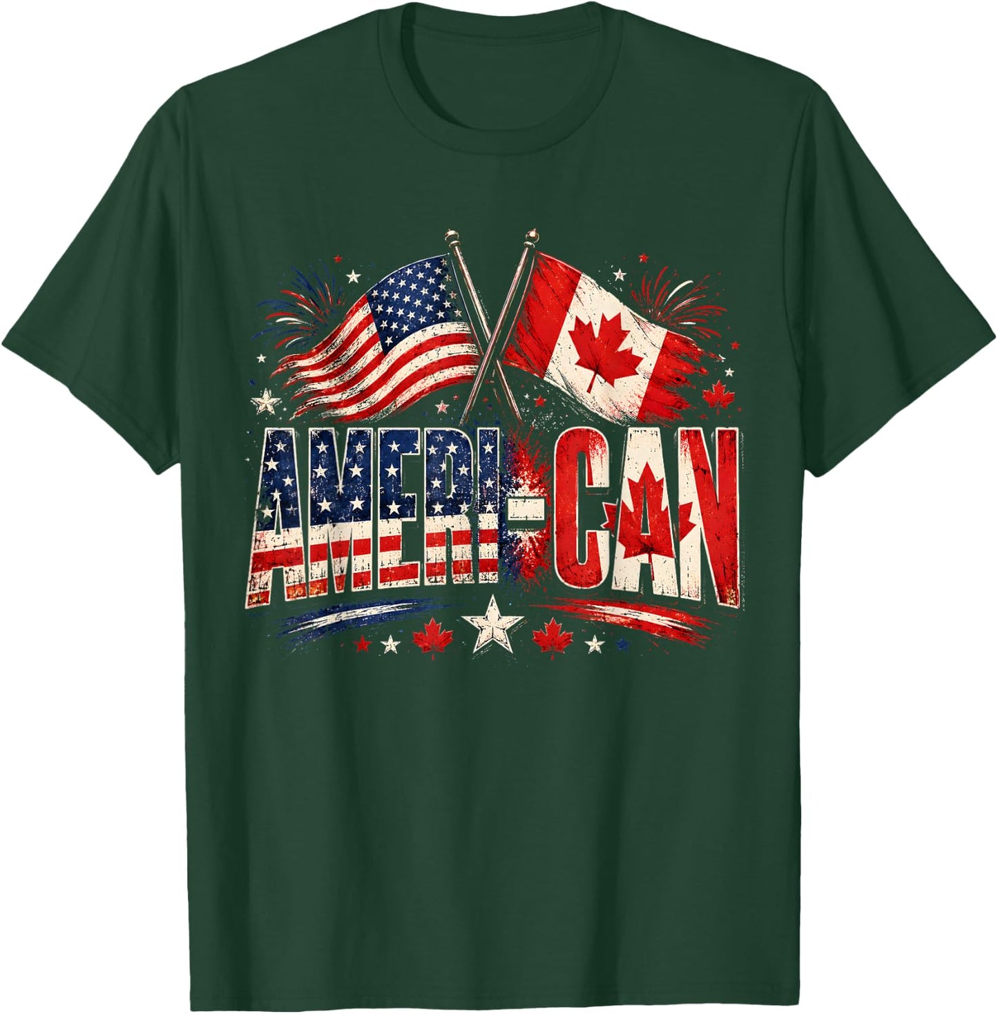 Retro Ameri-Can Canada USA Flag Patriotic Canadian American T-Shirt - T-Shirt | Forest