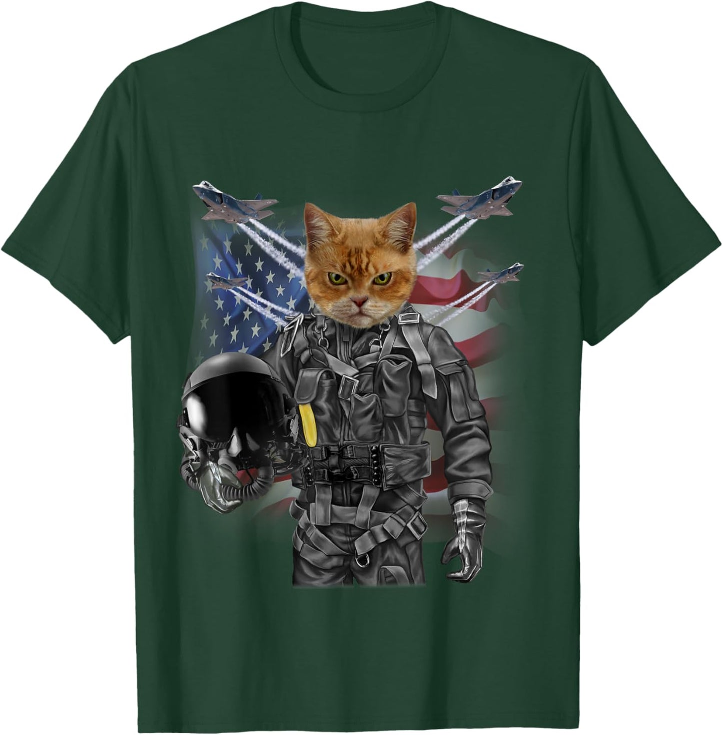 Disgruntle Cat as Fighter Jet Pilot, USA America Women Kids T-Shirt - T-Shirt | Forest
