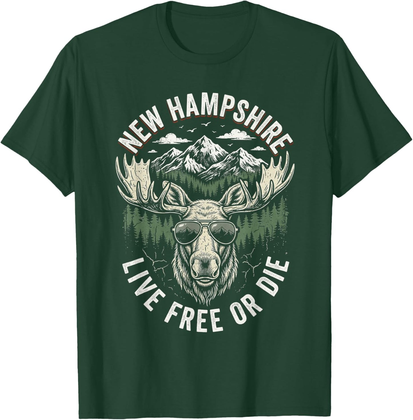 New Hampshire Live Free Or Die Moose Vintage Souvenir T-Shirt - T-Shirt | Forest