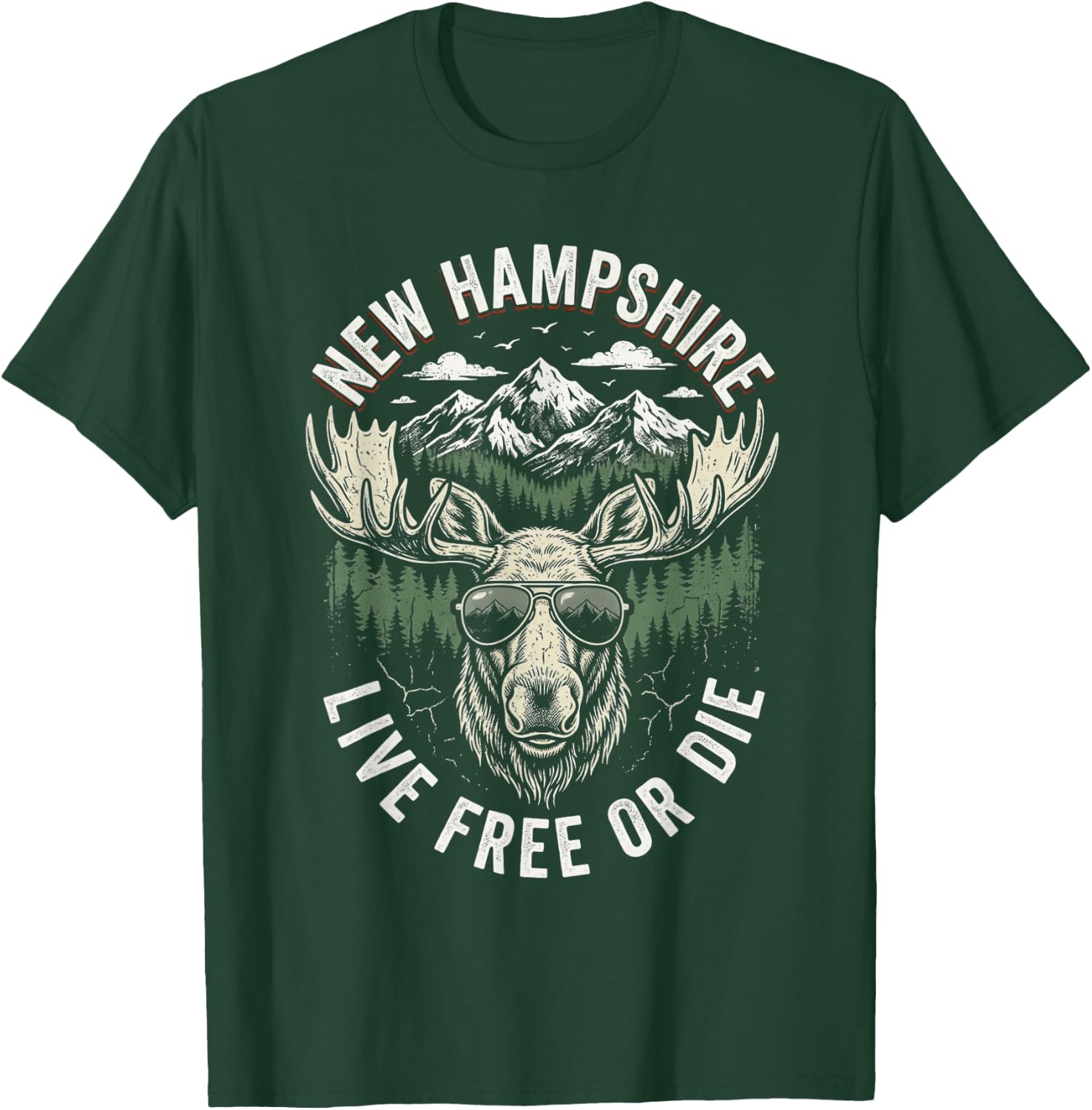 New Hampshire Live Free Or Die Moose Vintage Souvenir T-Shirt - T-Shirt | Forest
