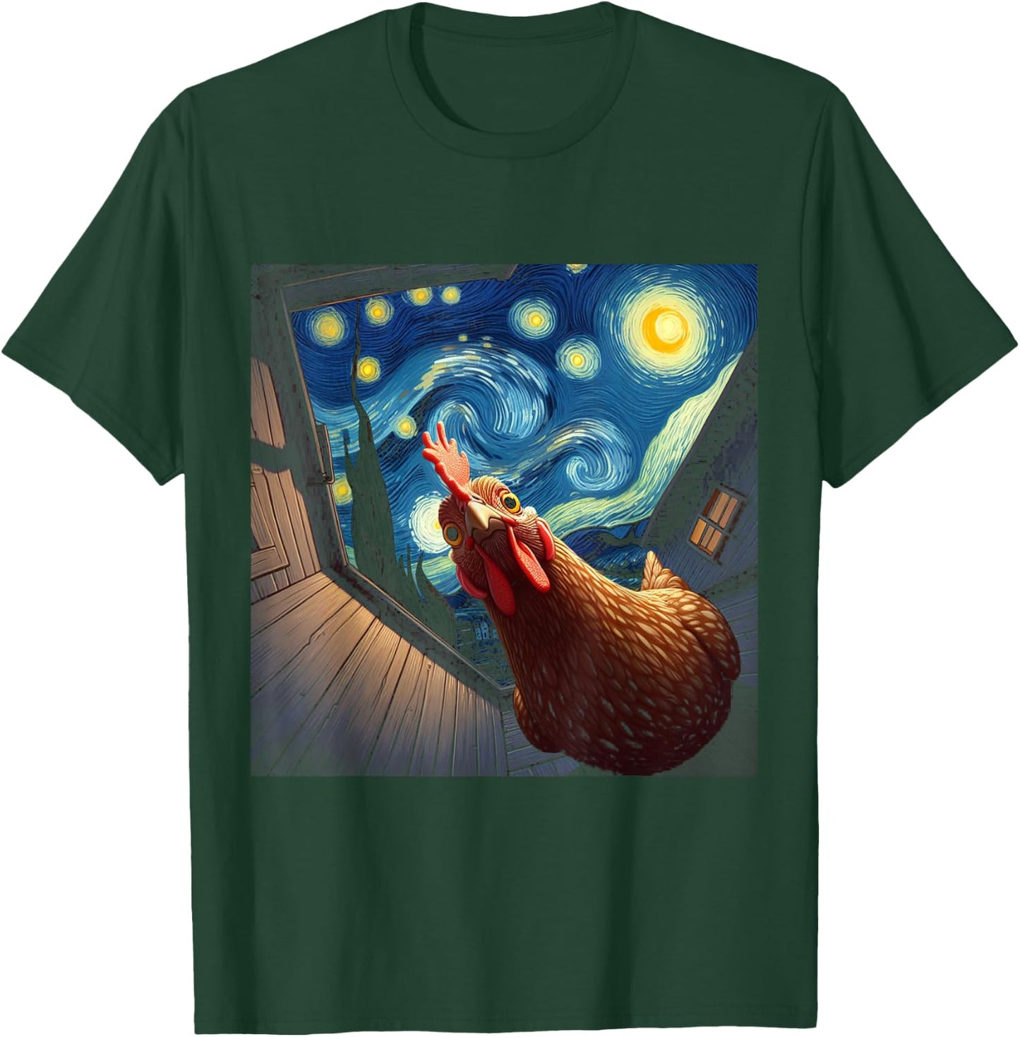 Van Gogh Funny Chicken Starry Night Art T-Shirt - T-Shirt | Forest