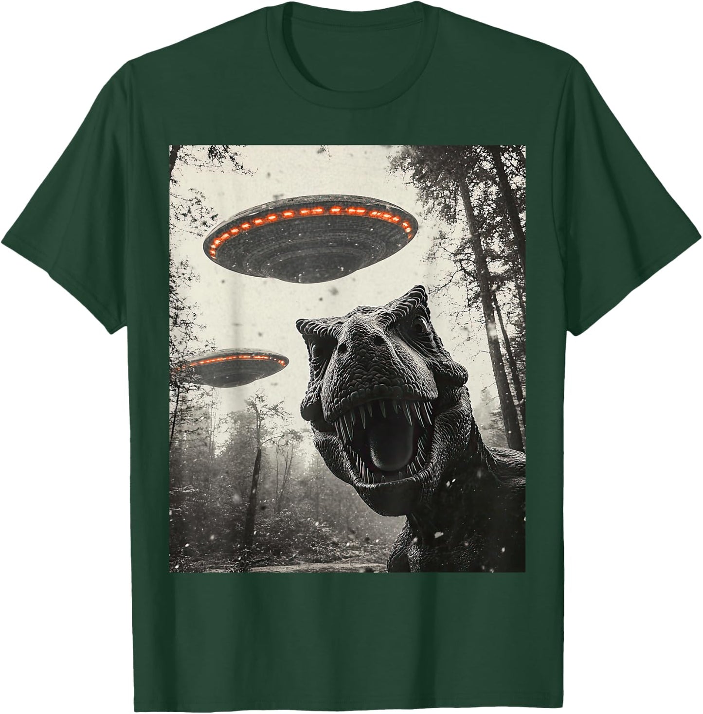T Rex Dinosaur Selfie Alien UFO Men Women Boys Girls Kids T-Shirt - T-Shirt | Forest