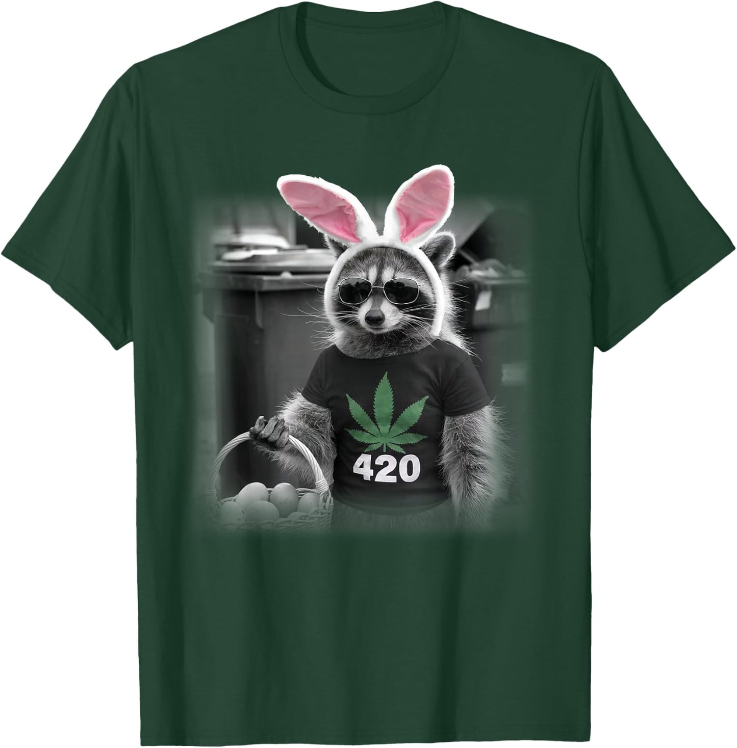Happy 420 Easter Raccoon Bunny Marijuana Weed Cannabis T-Shirt - T-Shirt | Forest