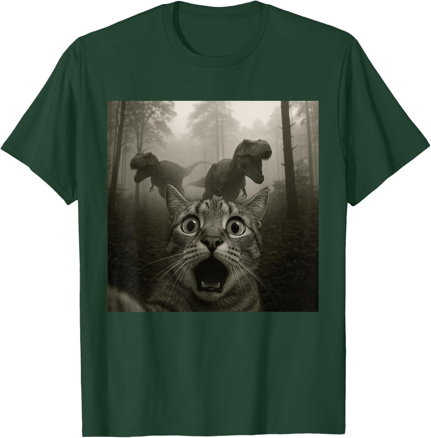 Cat Selfie with Rex Dinosaur Funny Cat Kids Men Women T-Shirt - T-Shirt | Forest