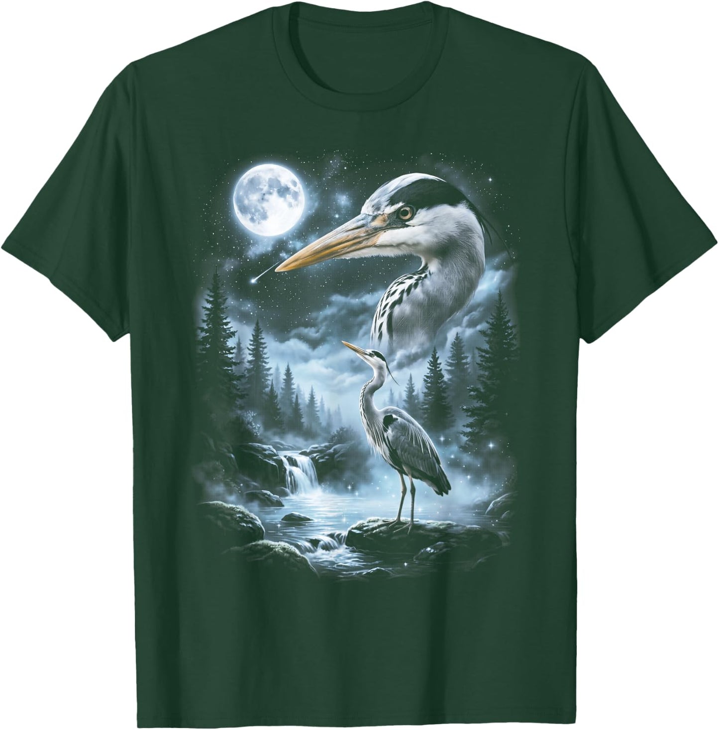 Blue Heron Howling at Moon 90's Retro Bird T-Shirt - T-Shirt | Forest