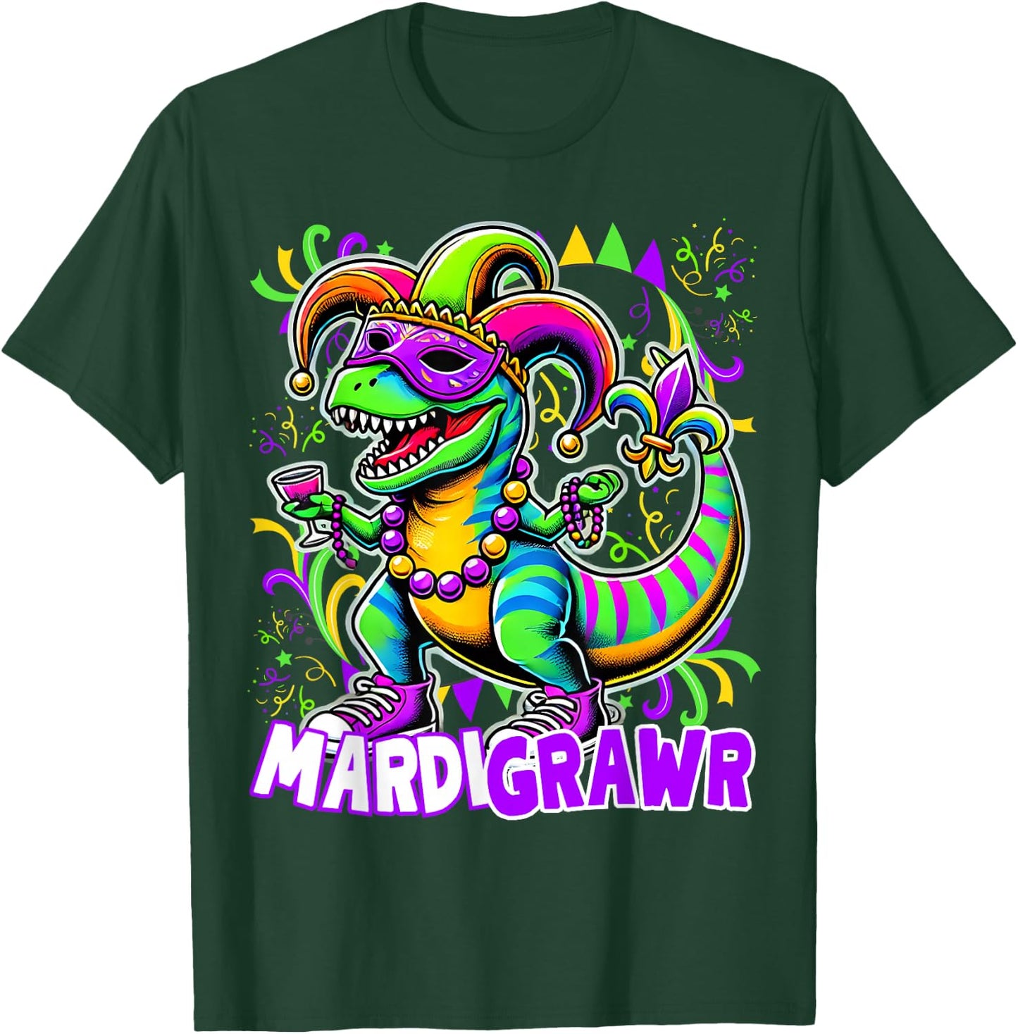 Mardi Gras T Rex Dinosaur Mardi Grawr Bead Costume Boys Kids T-Shirt - T-Shirt | Forest