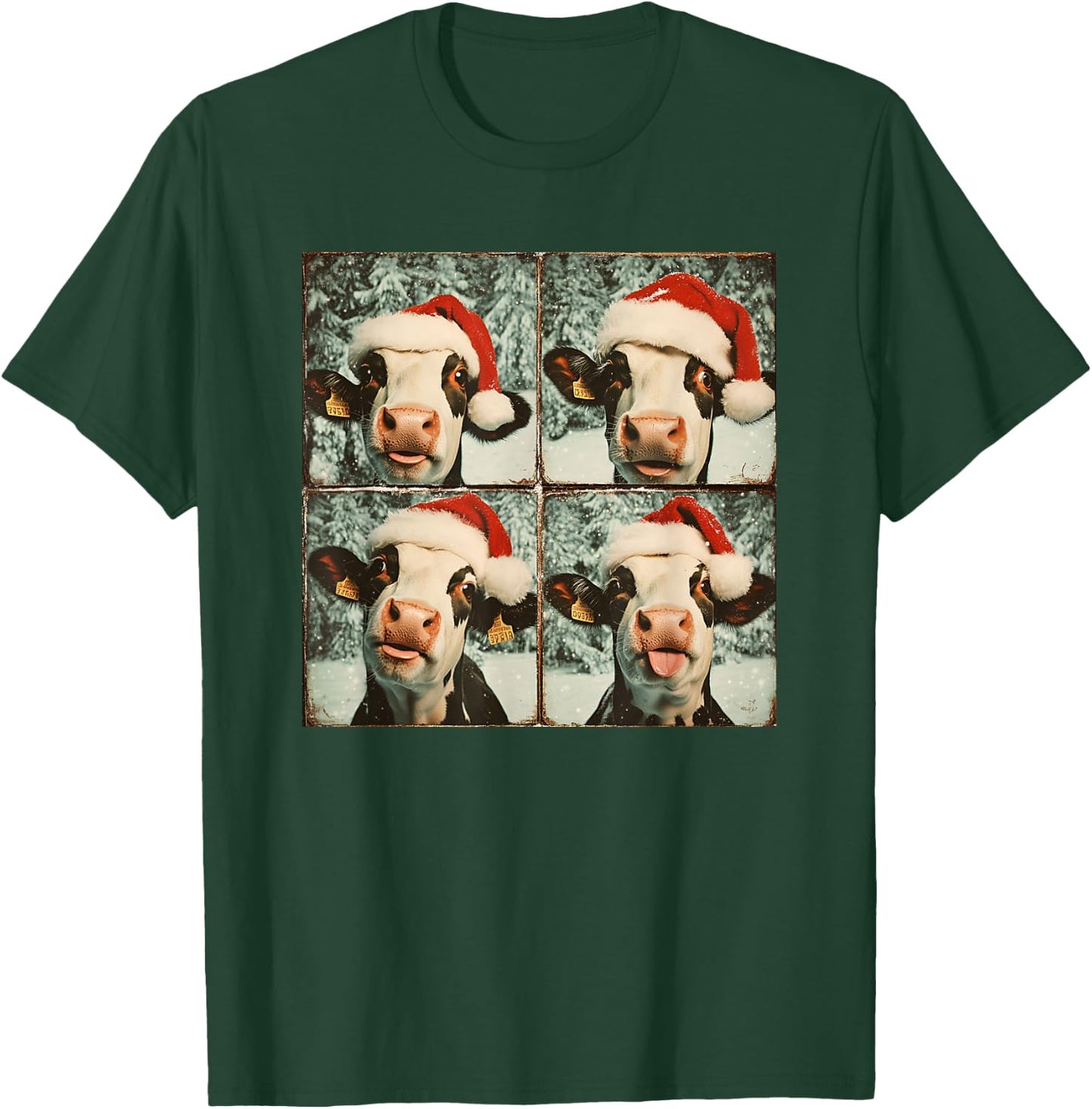 Love Cows Xmas Cow Lover Black Small Winter Graphic Animal Cartoon Short Sleeve Festive Unique Festive Graphic Design with Cow in Santa Hat T-Shirt - T-Shirt | Forest