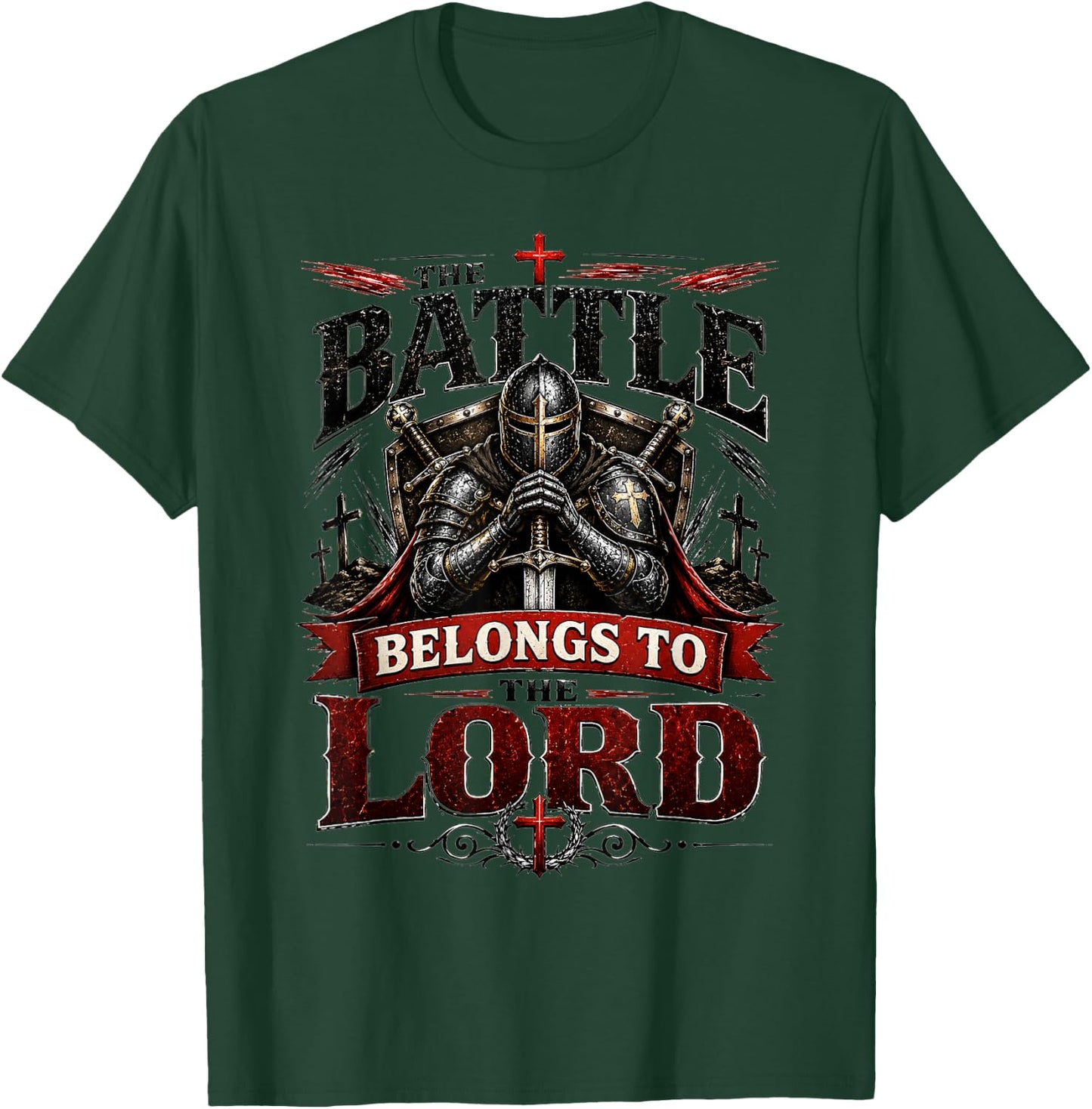 Battle Belongs to The Lord Christian Warrior Armor of God T-Shirt - T-Shirt | Forest