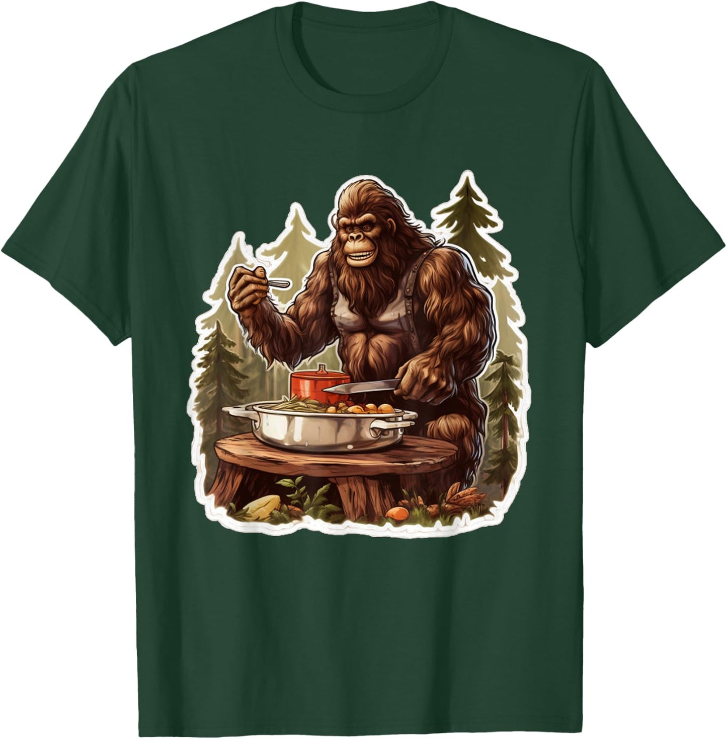 Bigfoot Chef Sasquatch Cooking Food Funny Foodie T-Shirt - T-Shirt | Forest