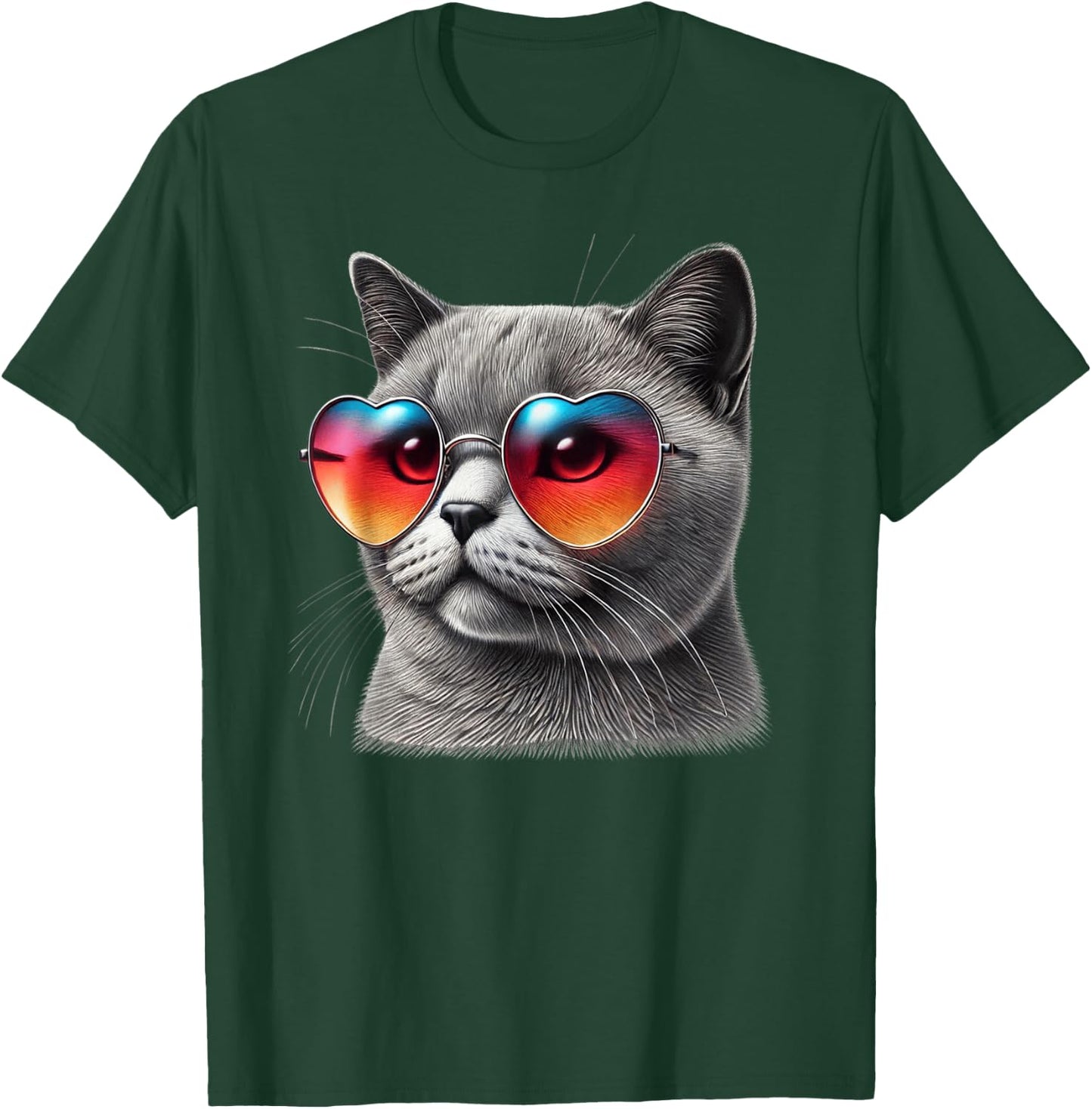 Cute Valentines Day Cat Heart Sunglasses Women Girls T-Shirt - T-Shirt | Forest