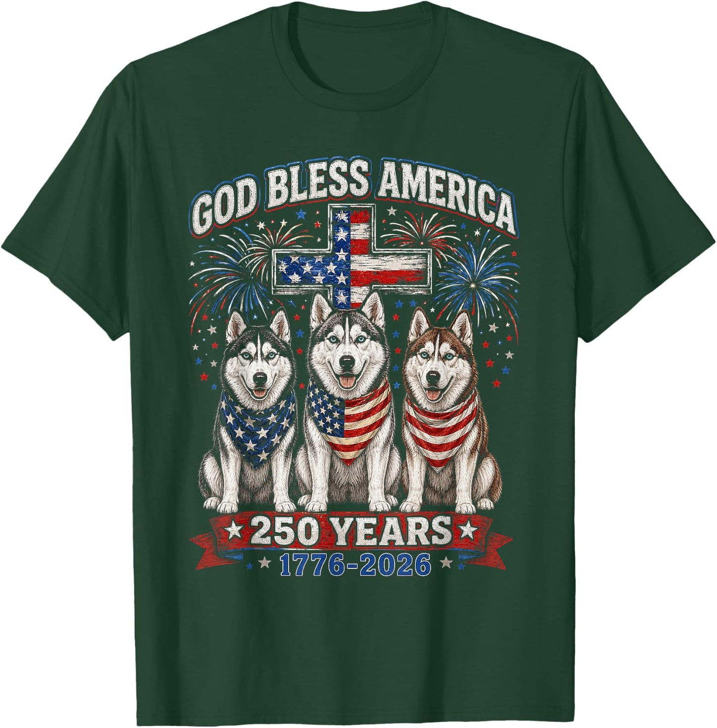 250 Years America Siberian Husky Patriotic USA 4th of July T-Shirt - T-Shirt | Forest