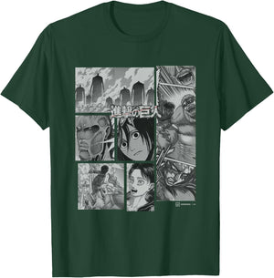 Attack on Titan Eren Vs Titans Split Anime Panels , black T-Shirt - T-Shirt | Forest