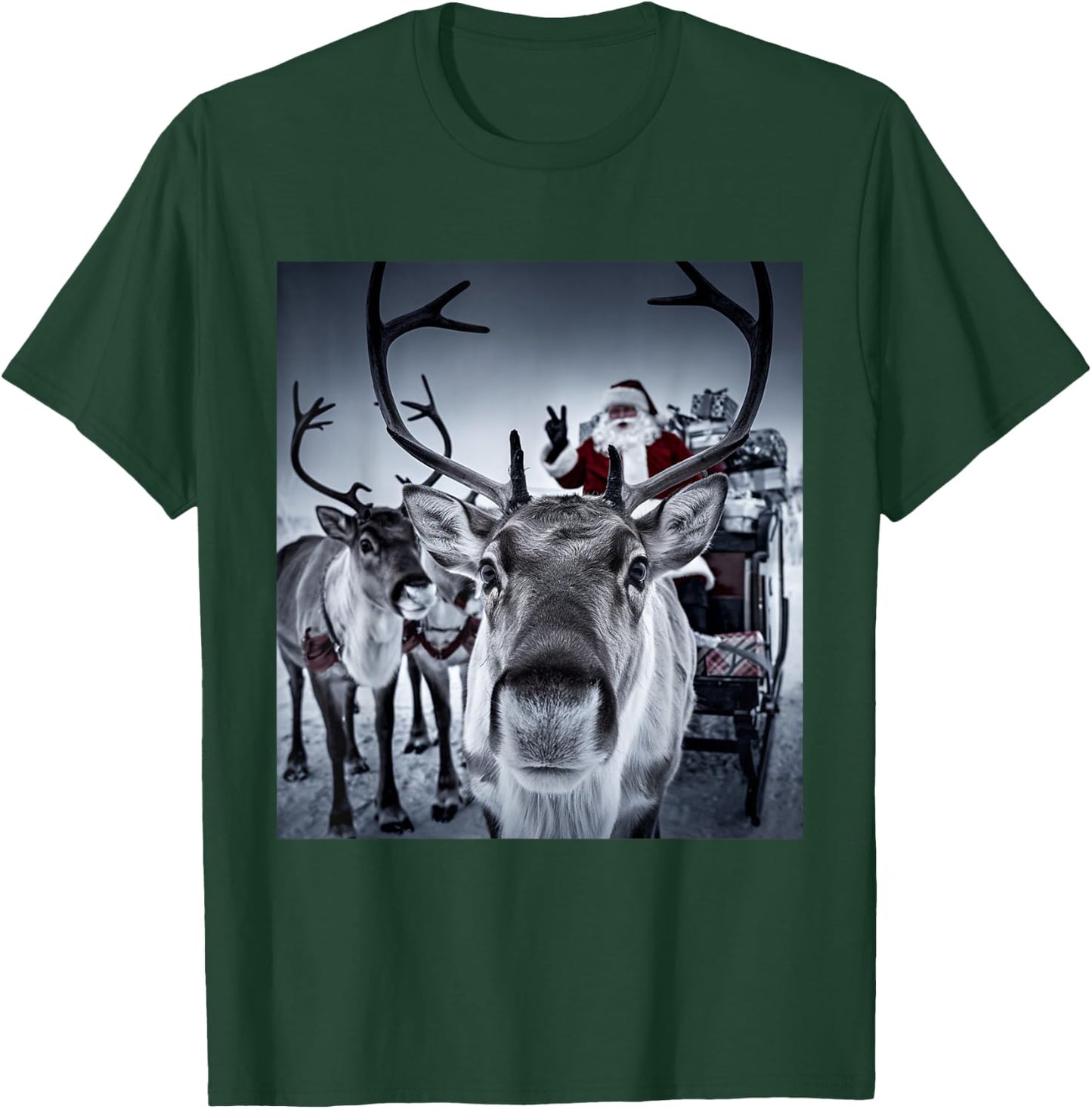 Funny Santa Selfie With Reindeer Cute Christmas Family Kids T-Shirt - T-Shirt | Forest