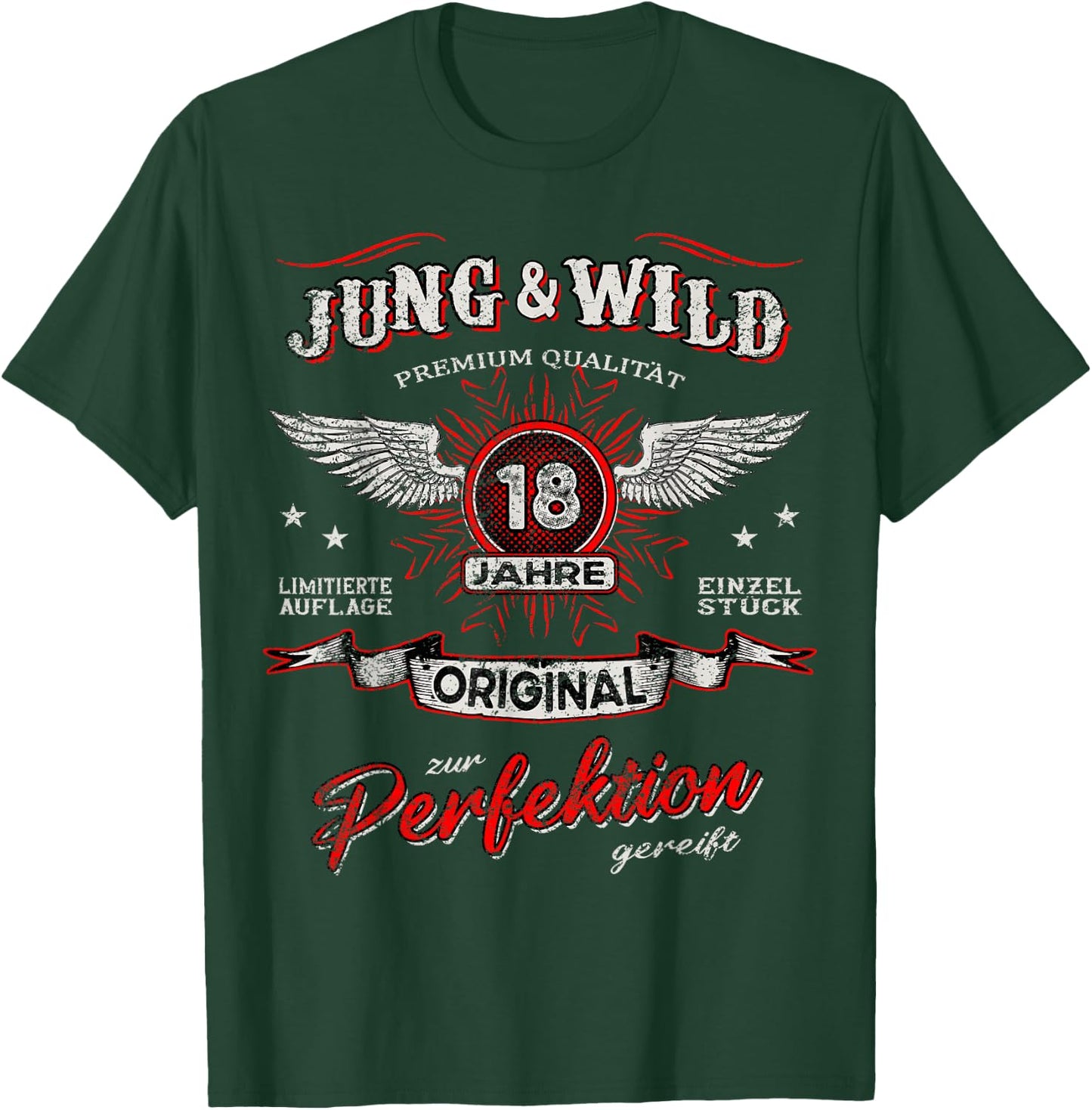 18 Jahre Jung & Wild zum Perfektion matured 18th Birthday , black T-Shirt - T-Shirt | Forest