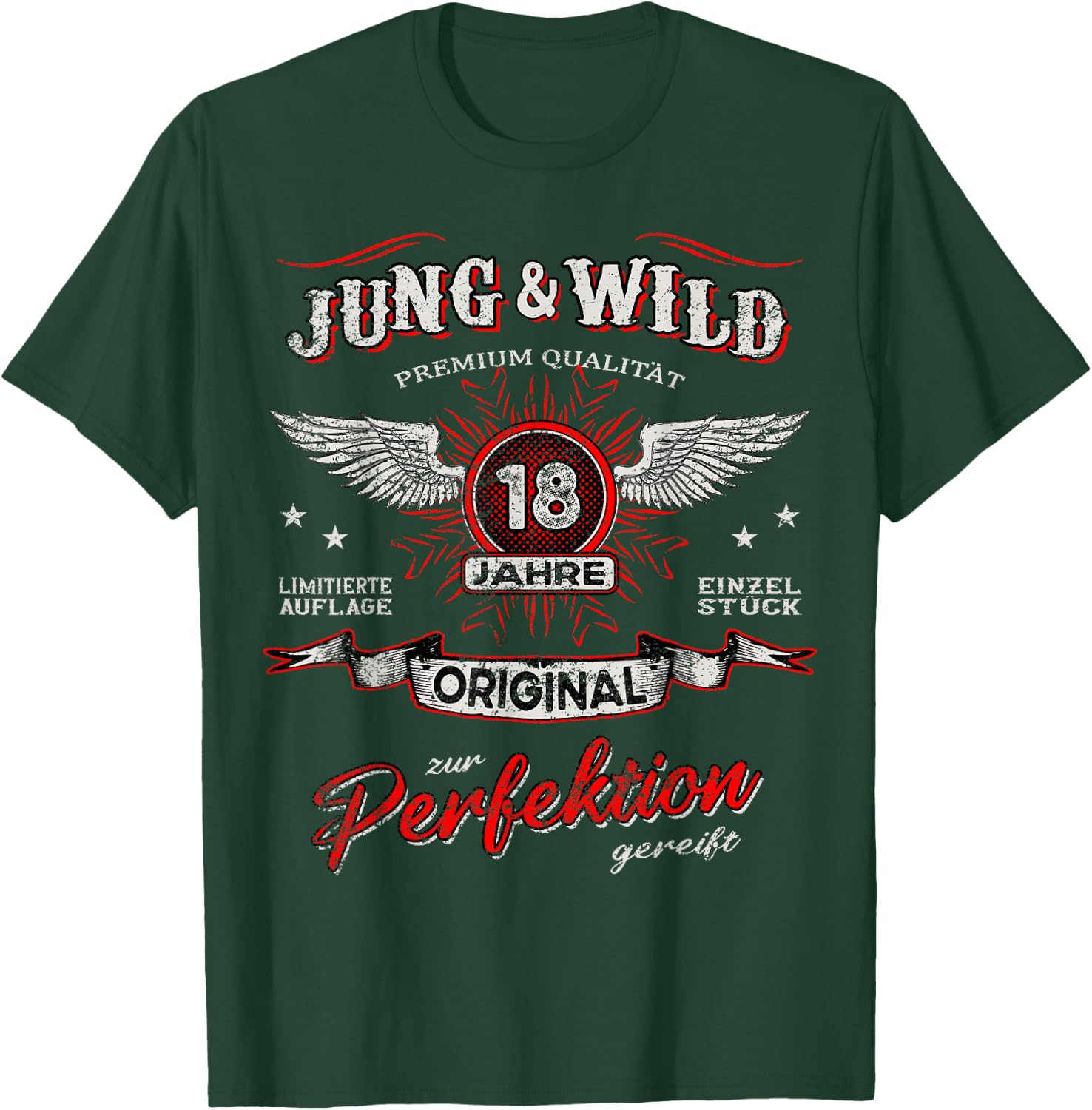 18 Jahre Jung & Wild zum Perfektion matured 18th Birthday , black T-Shirt - T-Shirt | Forest