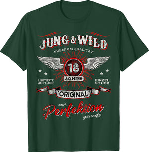 18 Jahre Jung & Wild zum Perfektion matured 18th Birthday , black T-Shirt - T-Shirt | Forest