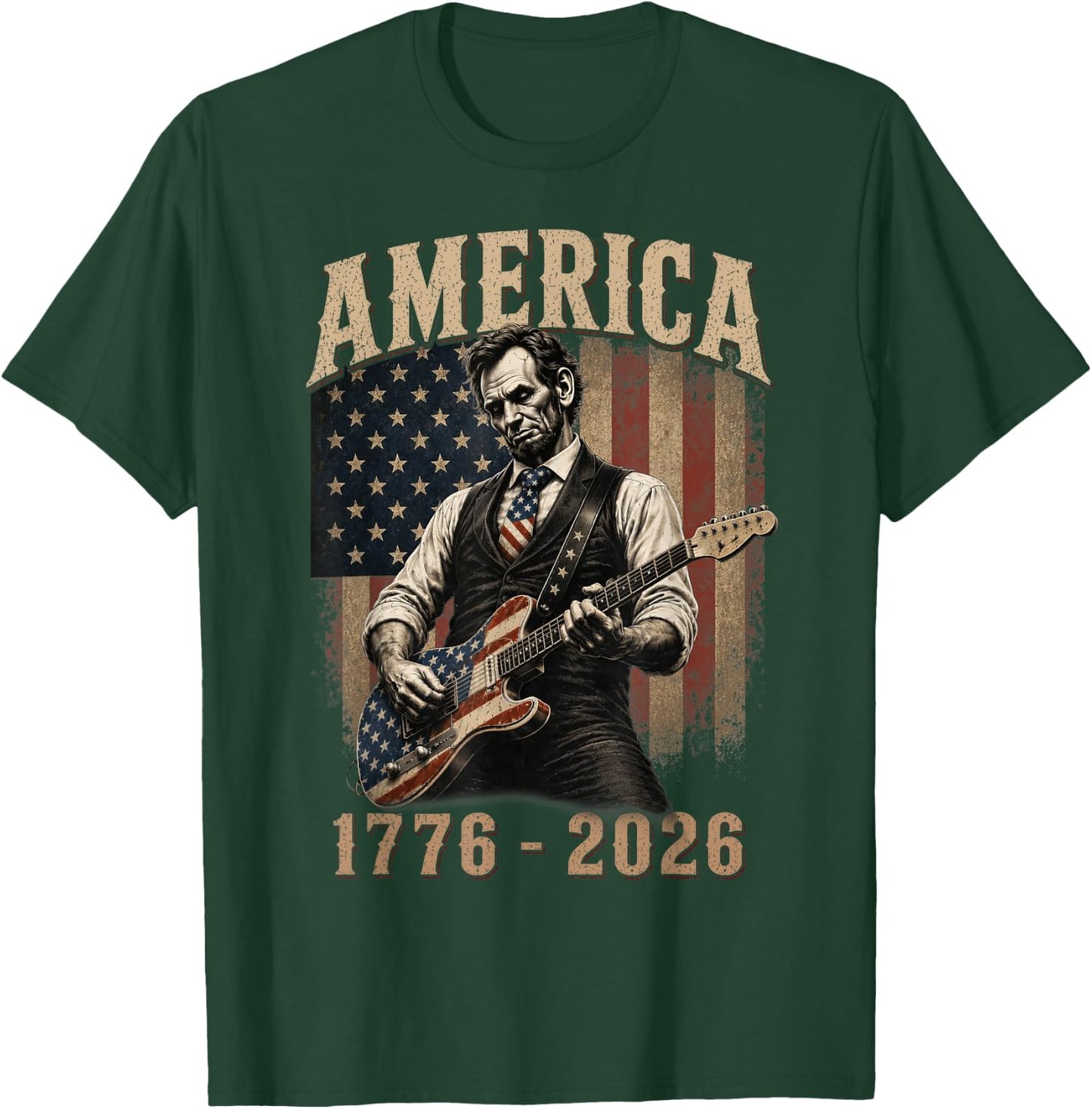 Abraham Lincoln Playing Guitar 4th July 250th Anniversary T-Shirt - T-Shirt | Forest