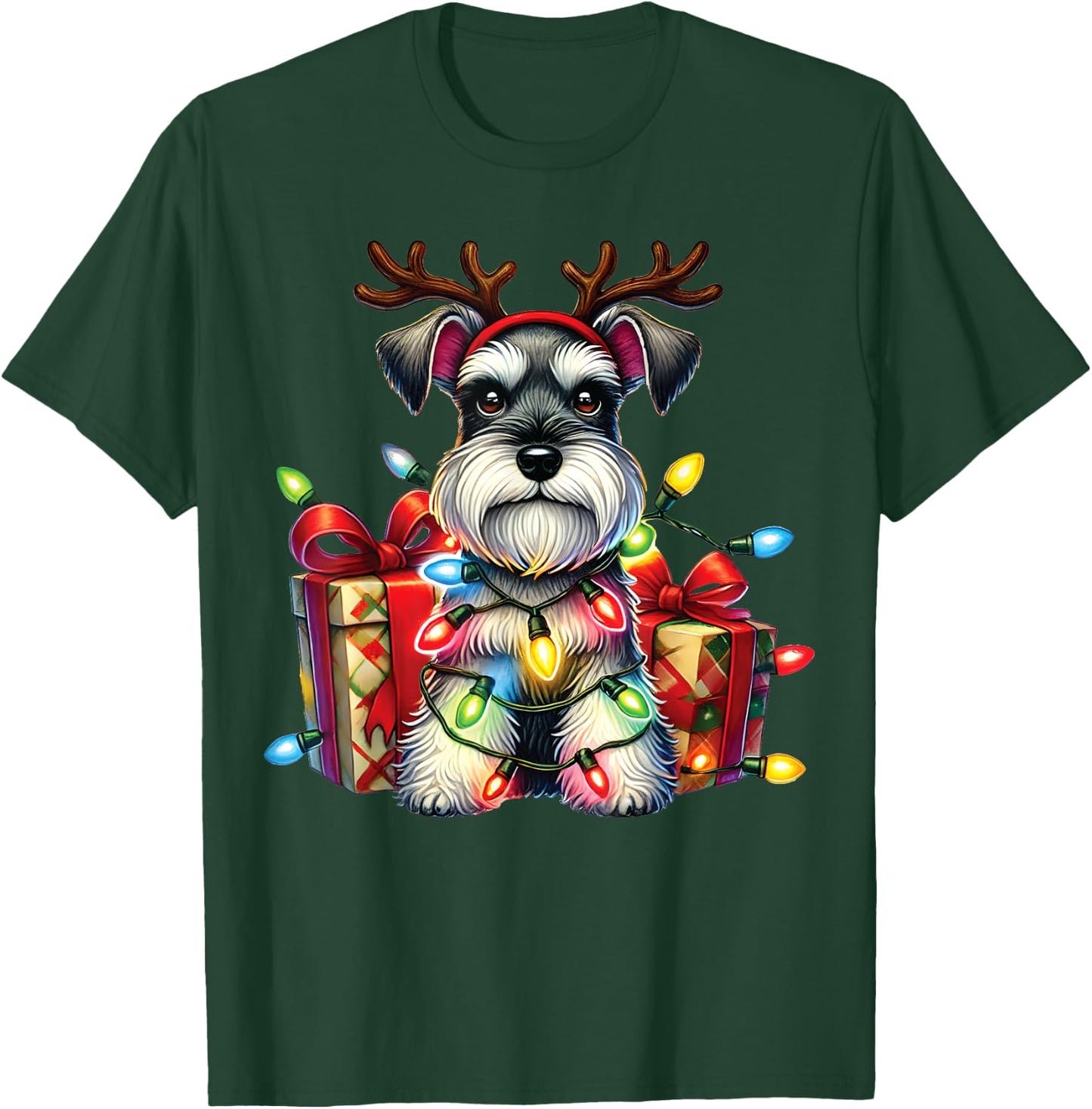 Miniature Schnauzer Dog Lovers Reindeer Christmas Lights T-Shirt - T-Shirt | Forest