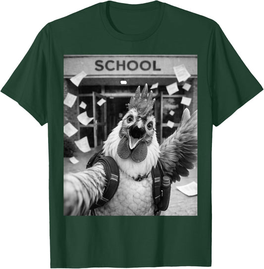 Rooster Chicken Last Day of School Summer Funny Meme Selfie T-Shirt - T-Shirt | Forest