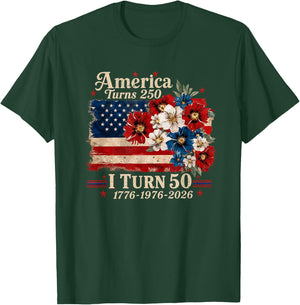Funny America Turns 250 I Turn 50 1976 USA 50th Birthday T-Shirt - T-Shirt | Forest
