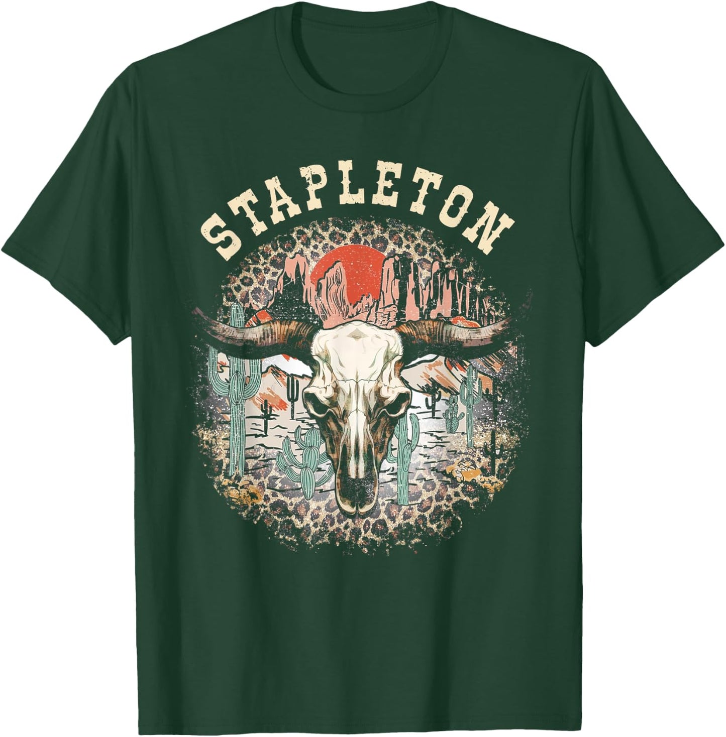Vintage Stapleton Cactus Western Deserts Funny Cow & Leopard T-Shirt - T-Shirt | Forest