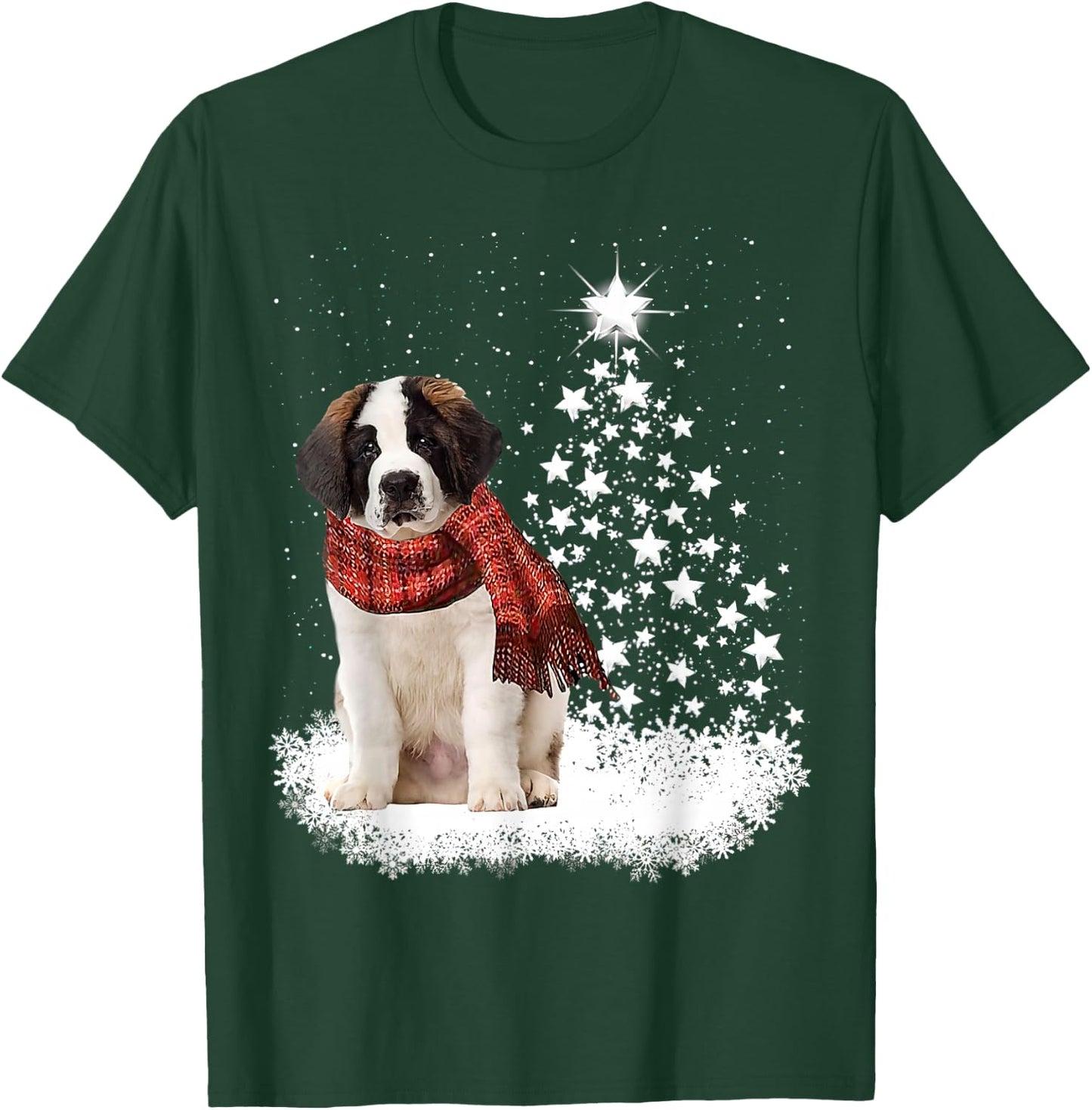 Saint Bernard On Snow Christmas Tree Lighting Scarf Xmas T-Shirt - T-Shirt | Forest